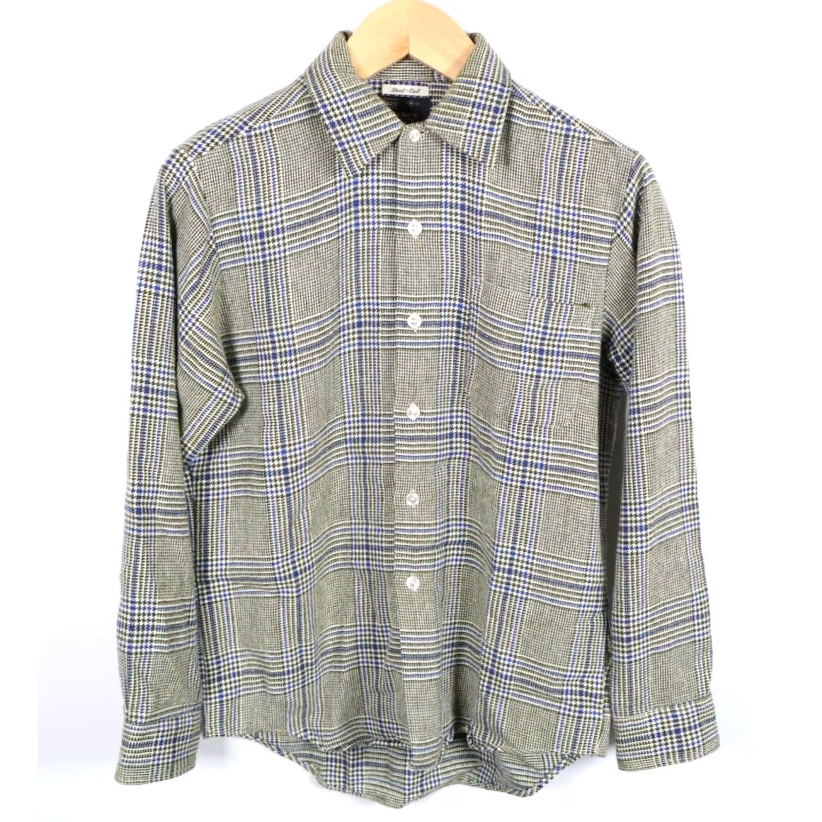 Sears VINTAGE Sears Flannel Shirt Men's Medium Green Blue Houndstooth 80s 70s Wool Blend Size US M / EU 48-50 / 2 - 2 Thumbnail