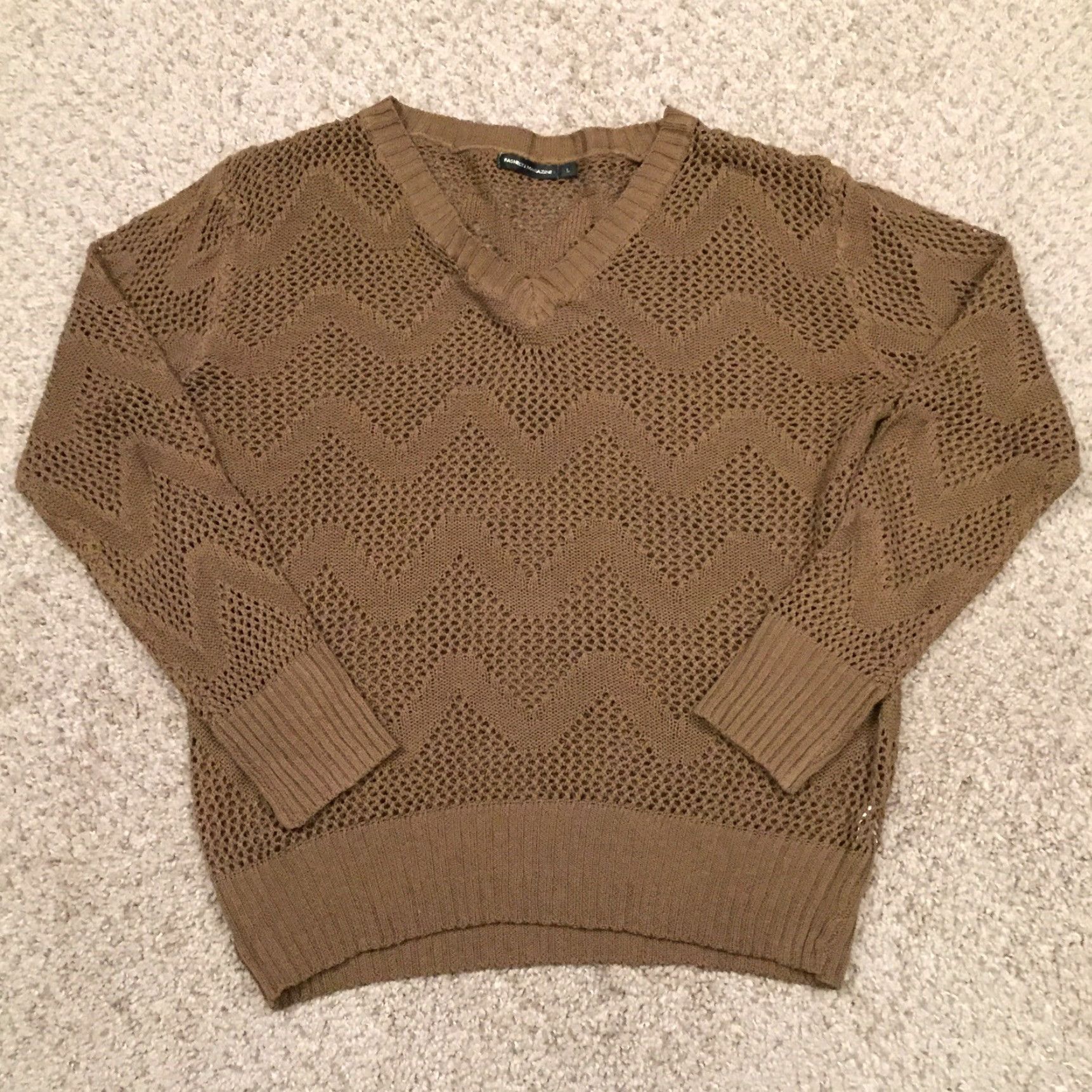 Vintage Fashion Magazine Sweater Womens Large Brown Open Knit V-Neck Long Sleeve Size L / US 10 / IT 46 - 2 Thumbnail