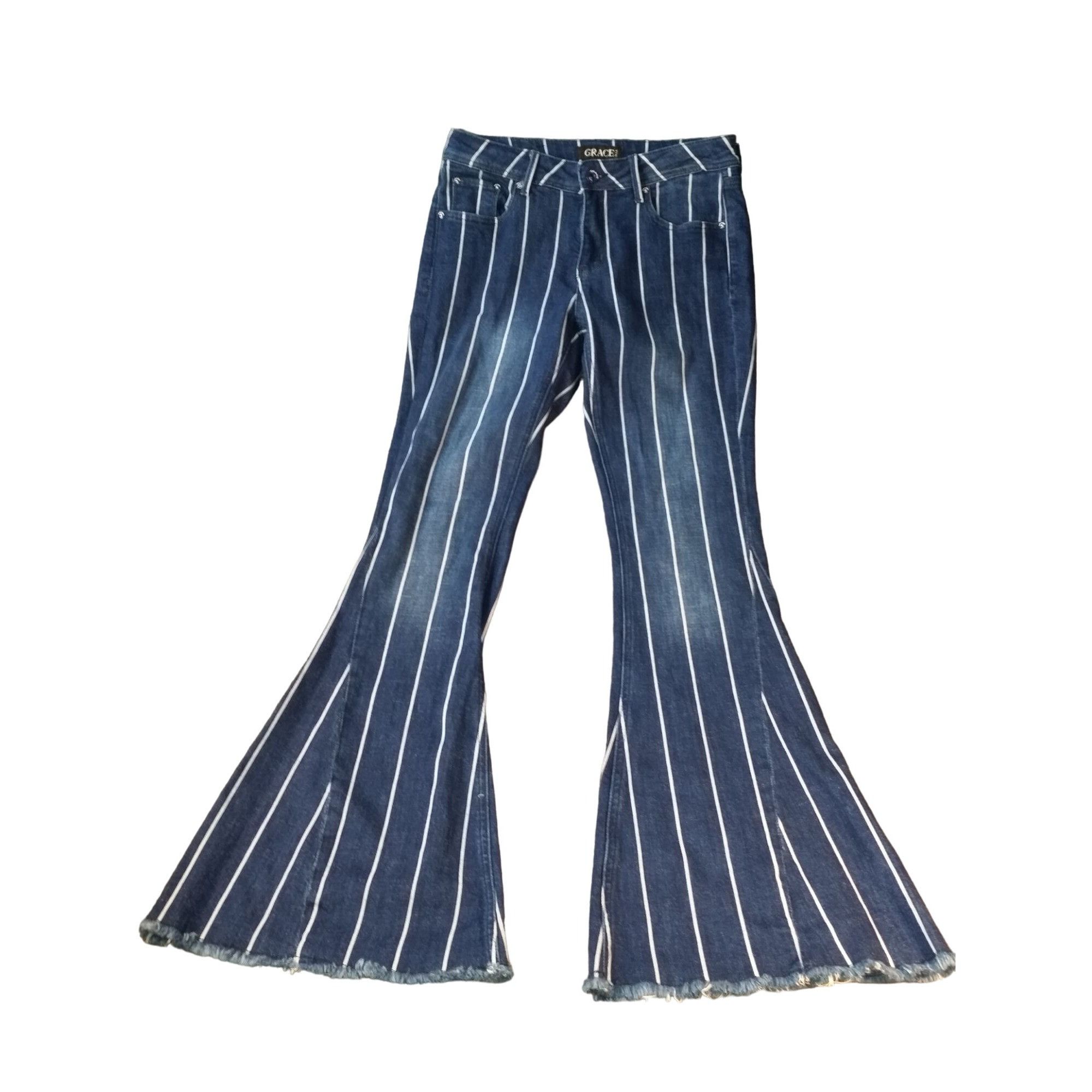 Grace in LA Grace In LA Jeans Women Sz 27 Pinstripe Flare Frayed Bell Bo Size 27" / US 4 / IT 40 - 1 Thumbnail
