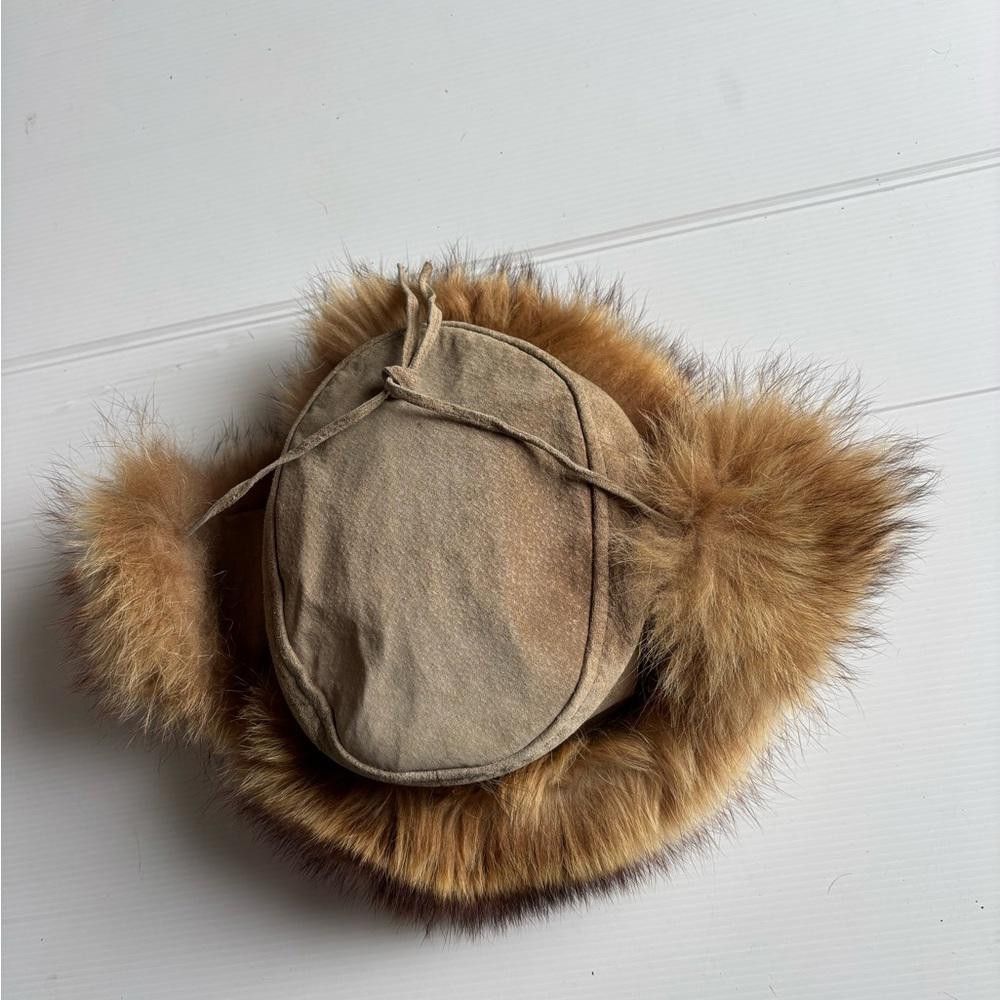 Designer Leather Tie Hat with Fur Brim Size ONE SIZE - 3 Thumbnail