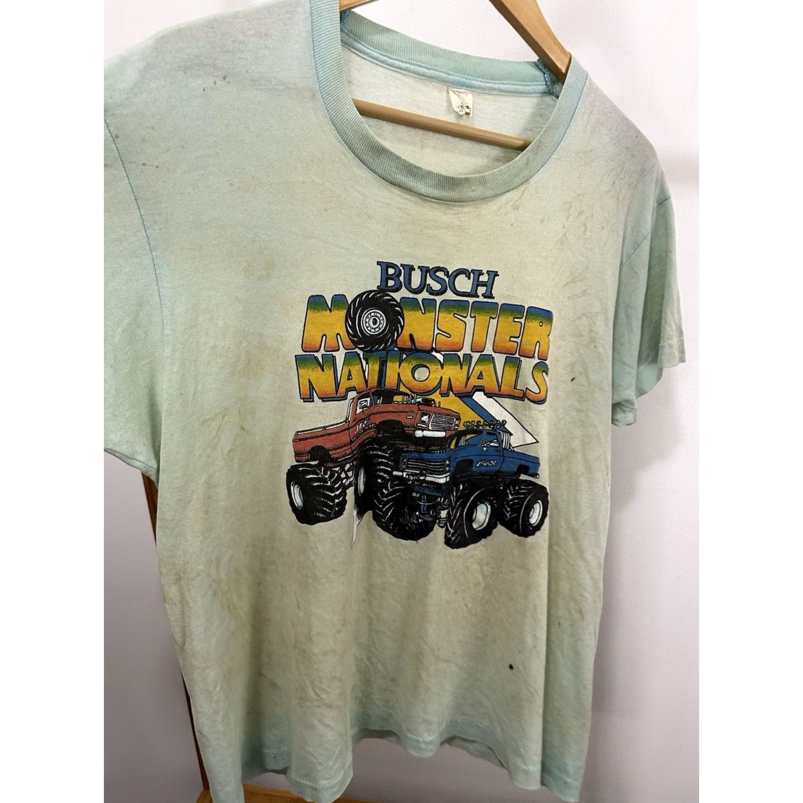 Vintage VTG 80s Busch Monster Nationals Monster Truck Paper Thin Burnout Worn T-Shirt XL Shirt Mens Teal Burnout Grunge 80s Monster Truck N/A Size US XL / EU 56 / 4 - 6 Thumbnail