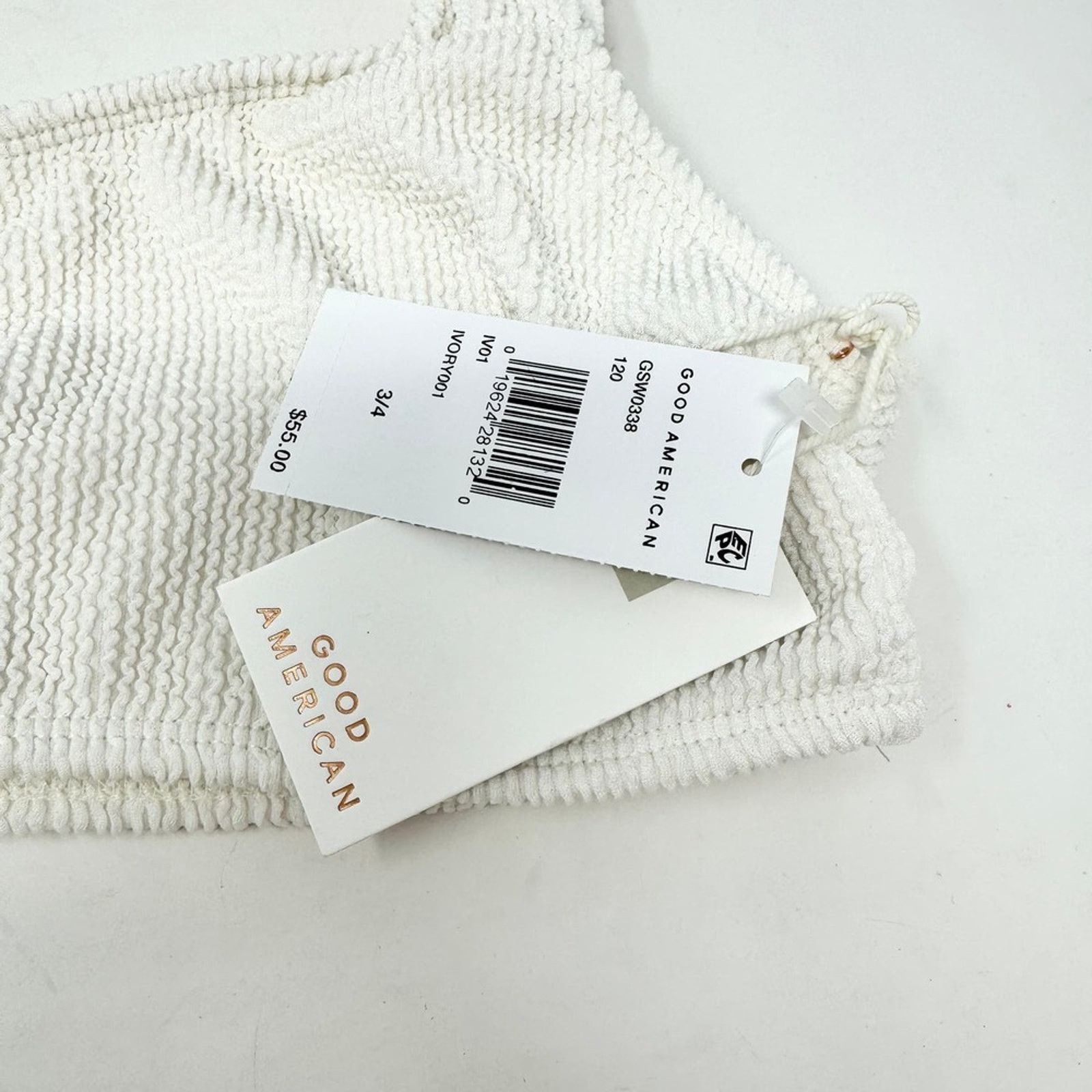 Good American Good American Crinkle Hot Shoulder Swim Top Ivory 3/4 L/XL Size ONE SIZE - 3 Thumbnail