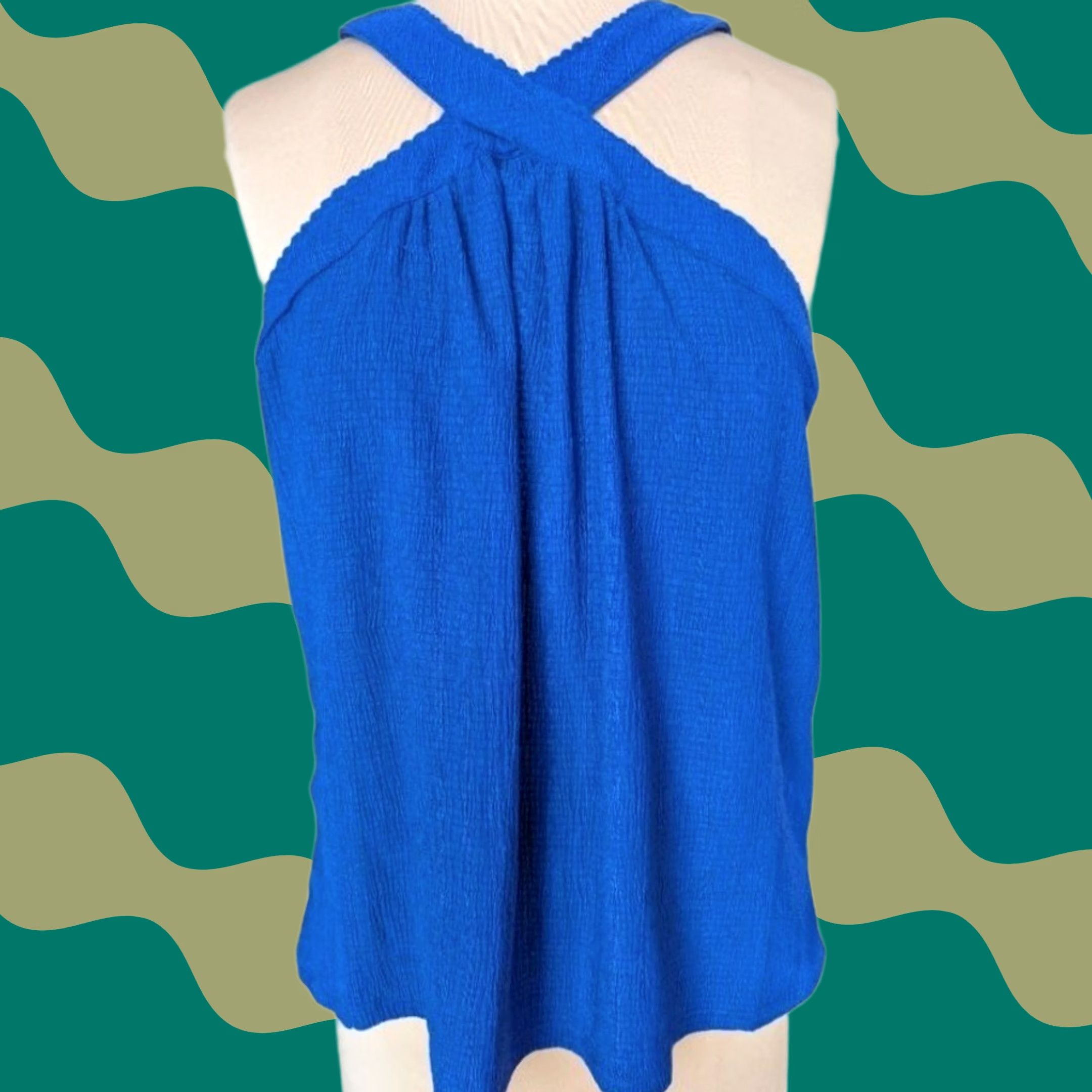 Vintage Coble & Gauge Royal Blue Textured Halter Tank Top Crisscross Straps Sz M Cobalt Size M / US 6-8 / IT 42-44 - 1 Thumbnail