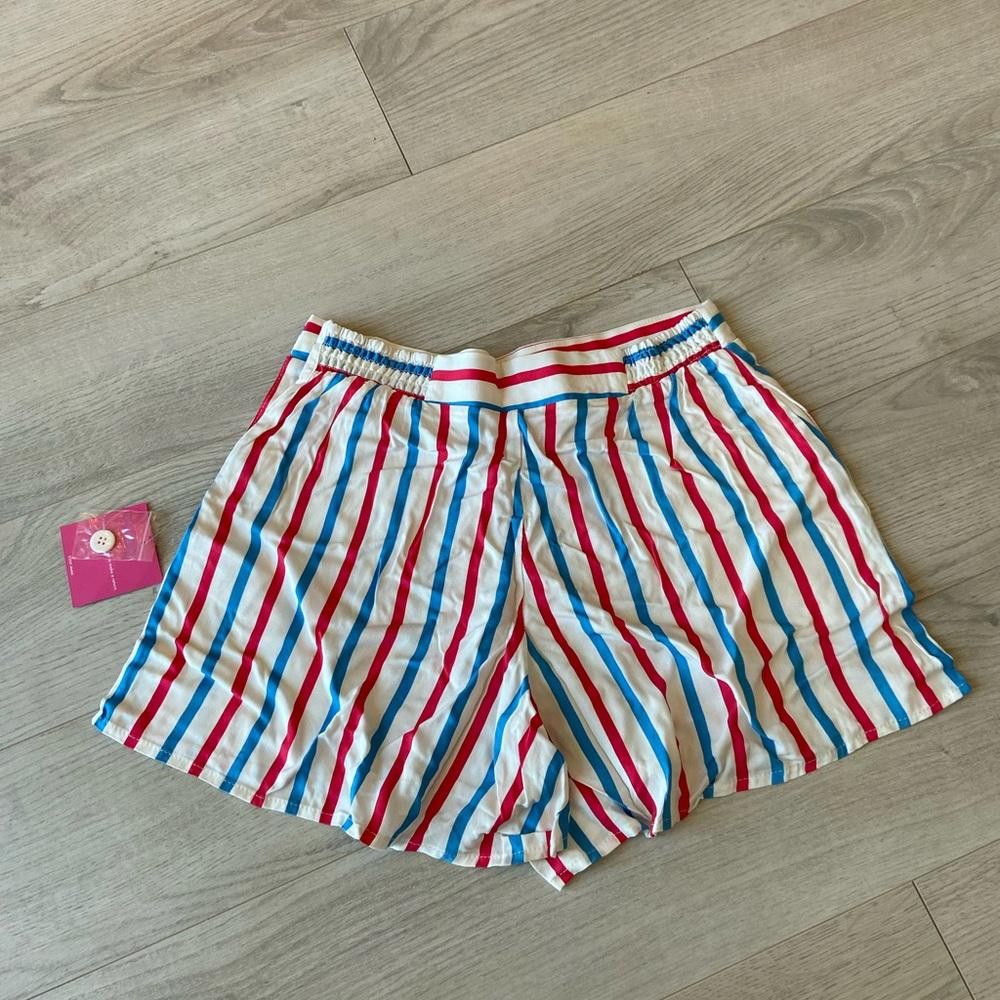 Designer Modcloth Yellow Blue and Red Striped Retro High Rise Shorts Size 32" / US 10 / IT 46 - 7 Thumbnail