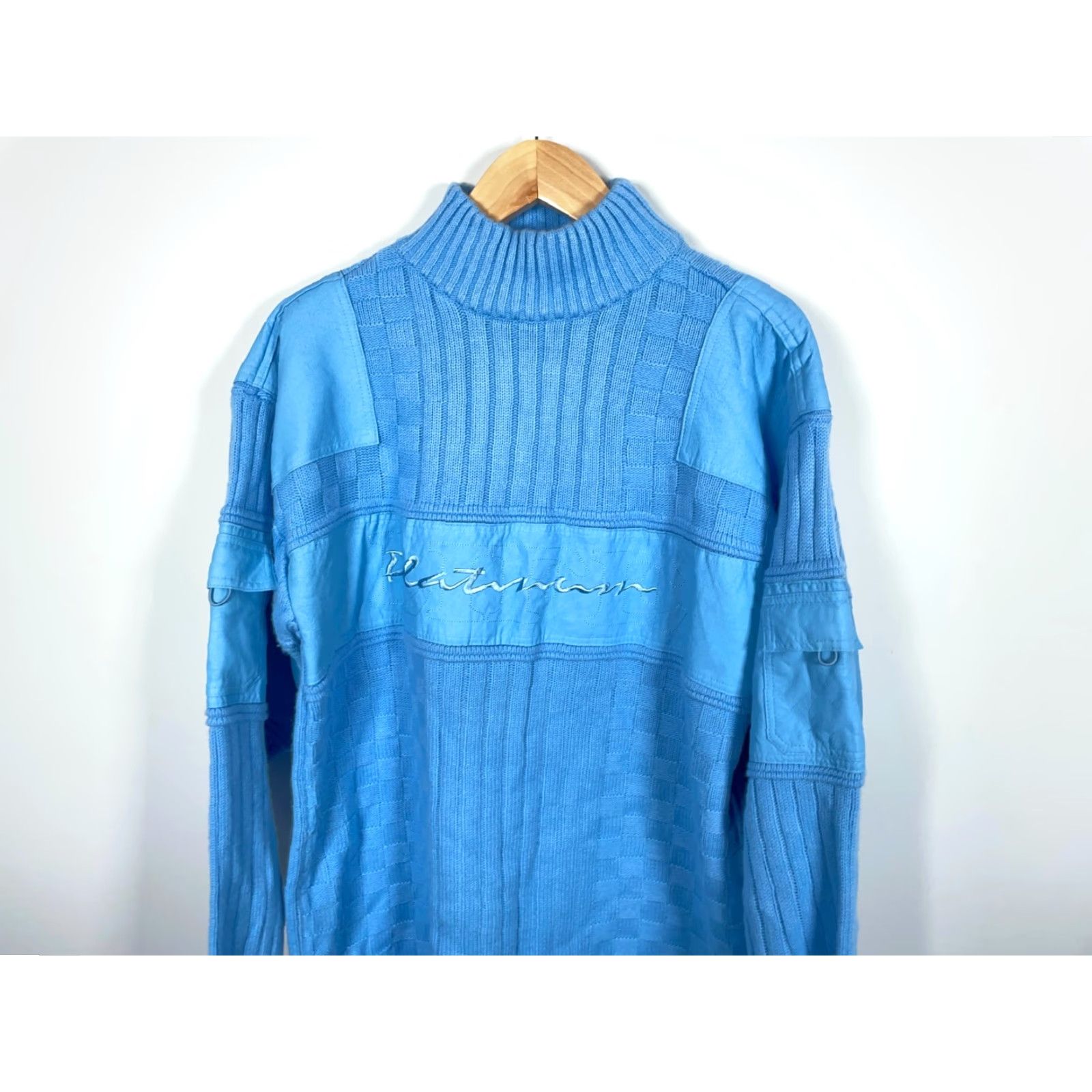 Vintage VINTAGE Platinum Life Y2K Mock Neck Sweater Adult Large Blue Chunky Knit Hip Hop Retro Mens Size US L / EU 52-54 / 3 - 4 Thumbnail