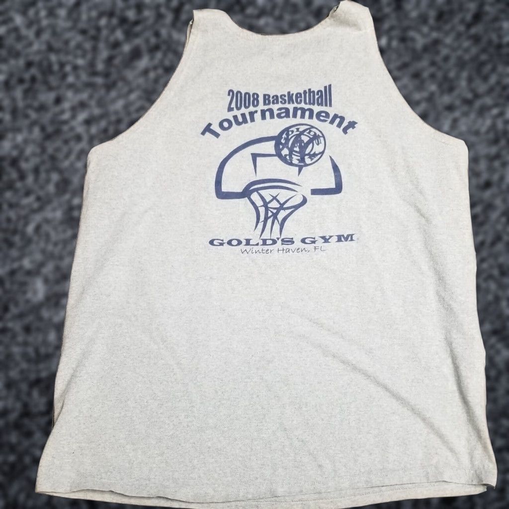 Vintage VINTAGE Gold's Gym Tank Top Mens XL Grey 2008 Basketball Tournament Sleeveless Round Neck 100% Cotton Graphic Print Retro Champion Size US XL / EU 56 / 4 - 1 Thumbnail