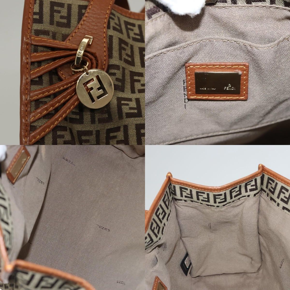 FENDI Zucchino Canvas Hand Bag Brown Gold