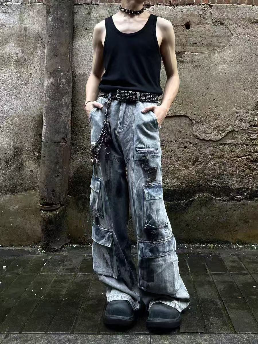 Japanese Brand × Jean baggy hand-painted patchwork vandalized vintage jeans Size US 32 / EU 48 - 1 Thumbnail