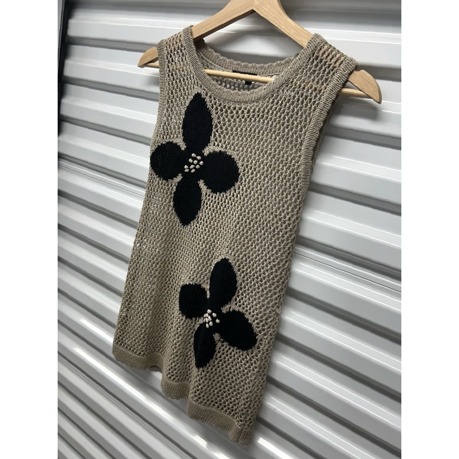 Vintage Womens BYLYSE Tanktop Sleeveless SeeThru Netted Flower Pattern Scoop Neck XS Green Short Sleeve? Size L / US 10 / IT 46 - 4 Thumbnail