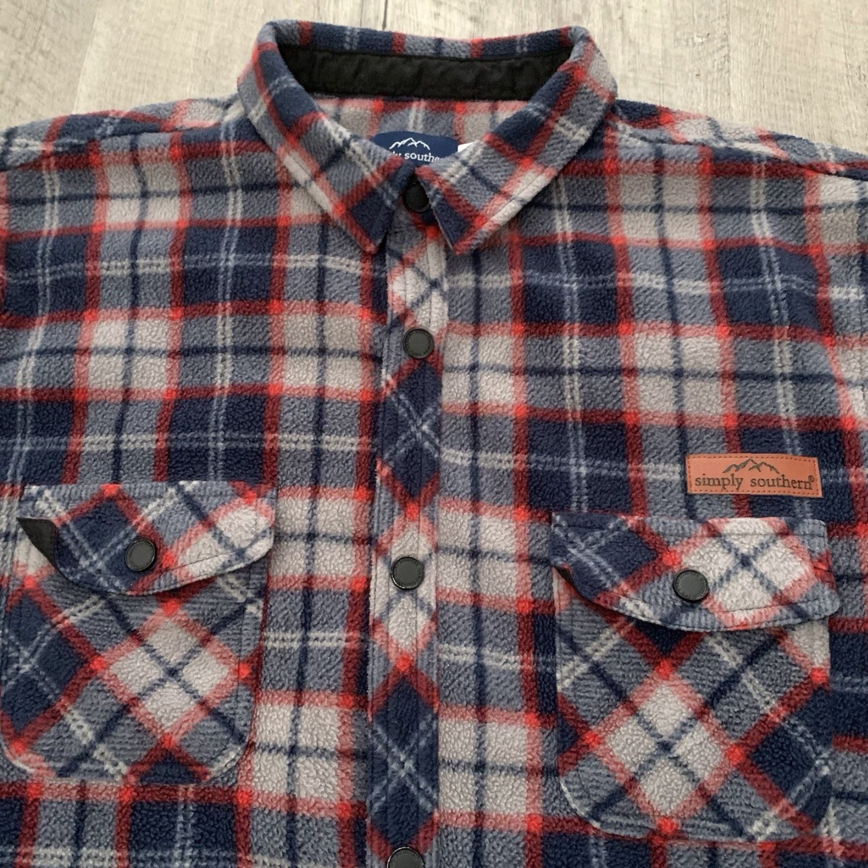 Vintage Simply Southern Fleece Shirt Mens Large Blue Gray Plaid Snap Front Pockets SOFT Size US L / EU 52-54 / 3 - 3 Thumbnail