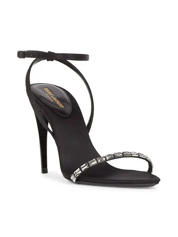 Saint Laurent Paris o1s1wg111124 Gloria Crepe Satin Sandals in Black Size US 7.5 / IT 37.5 - 2 Thumbnail