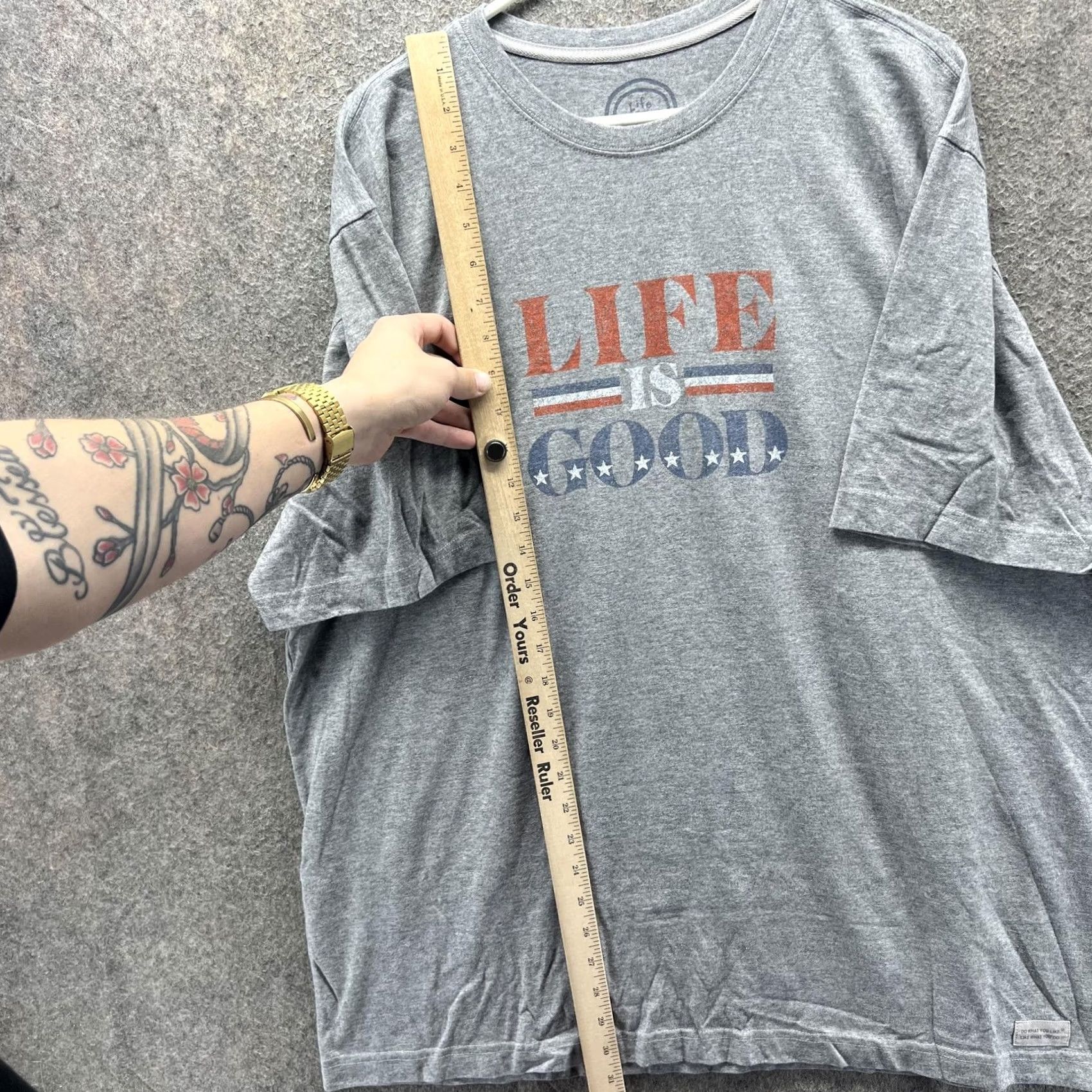 Life is Good Life is Good Shirt Mens XL Gray Patriotic USA Flag Graphic Tee Cotton Blend Size US XL / EU 56 / 4 - 6 Thumbnail