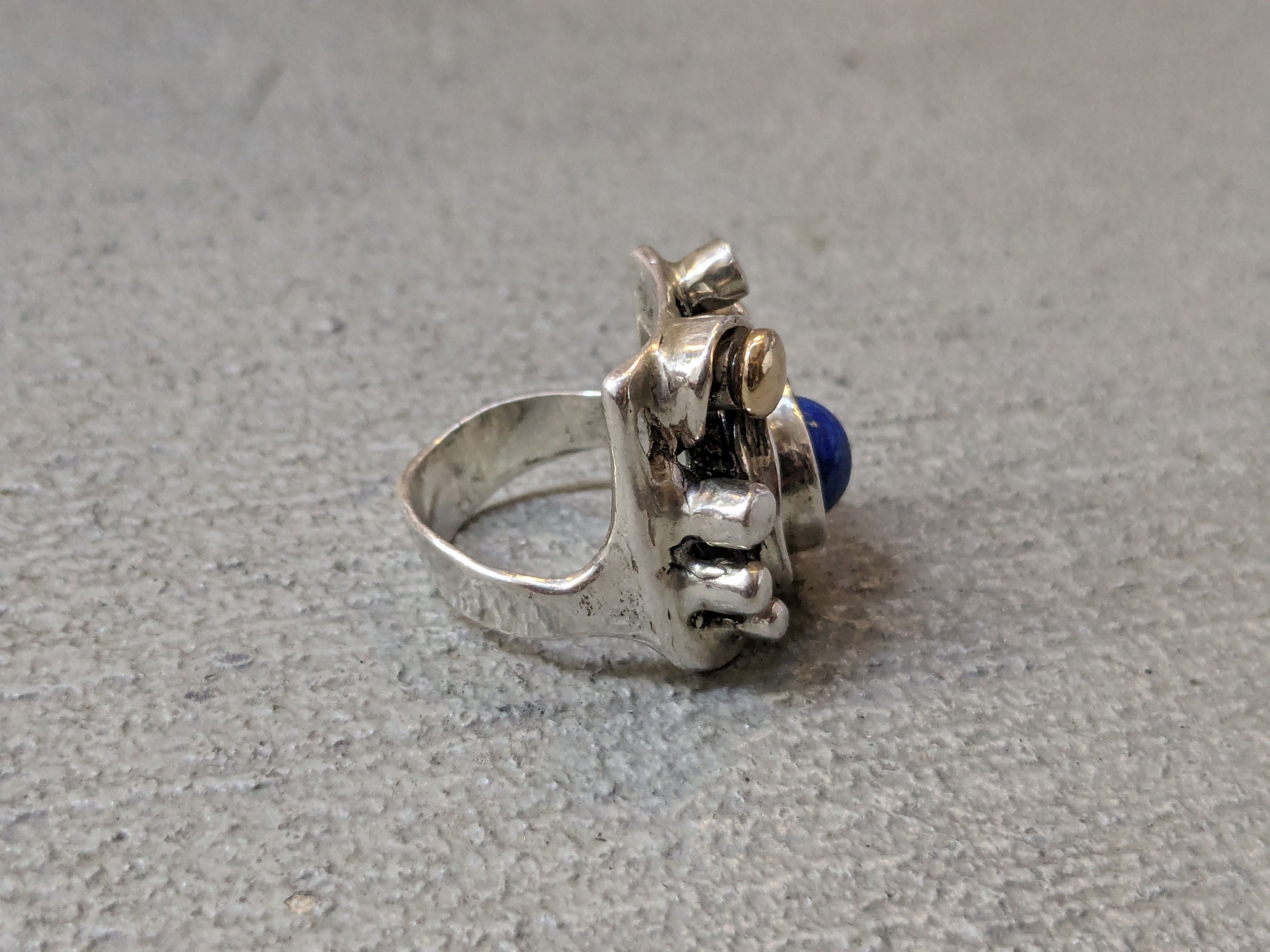 Jewelry × Vintage Vintage Sterling Silver Ring 7 Lapis Lazuli Modern Brutalist Size ONE SIZE - 5 Thumbnail