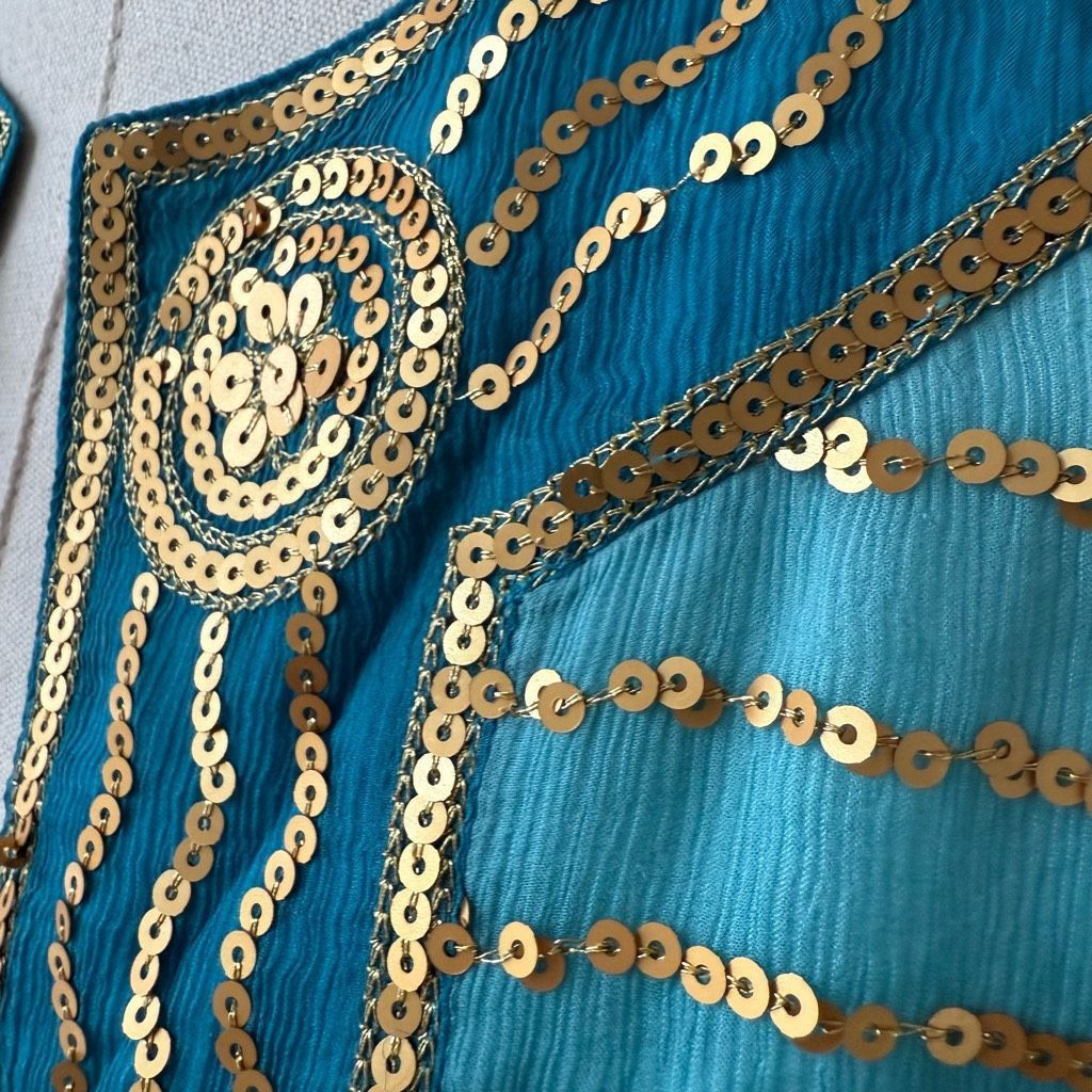 Trina Turk Trina Turk Turquoise Blue 100% Silk Gold Sequin Bolero Jacket 0 XS S Size XS / US 0-2 / IT 36-38 - 4 Thumbnail