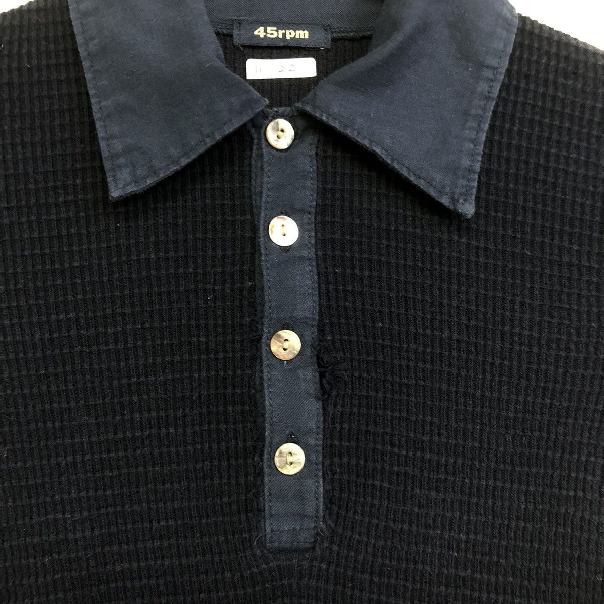 45rpm × Japanese Brand 45 RPM Dark Indigo Waffle Polo Shirt Size XS / US 0-2 / IT 36-38 - 7 Thumbnail