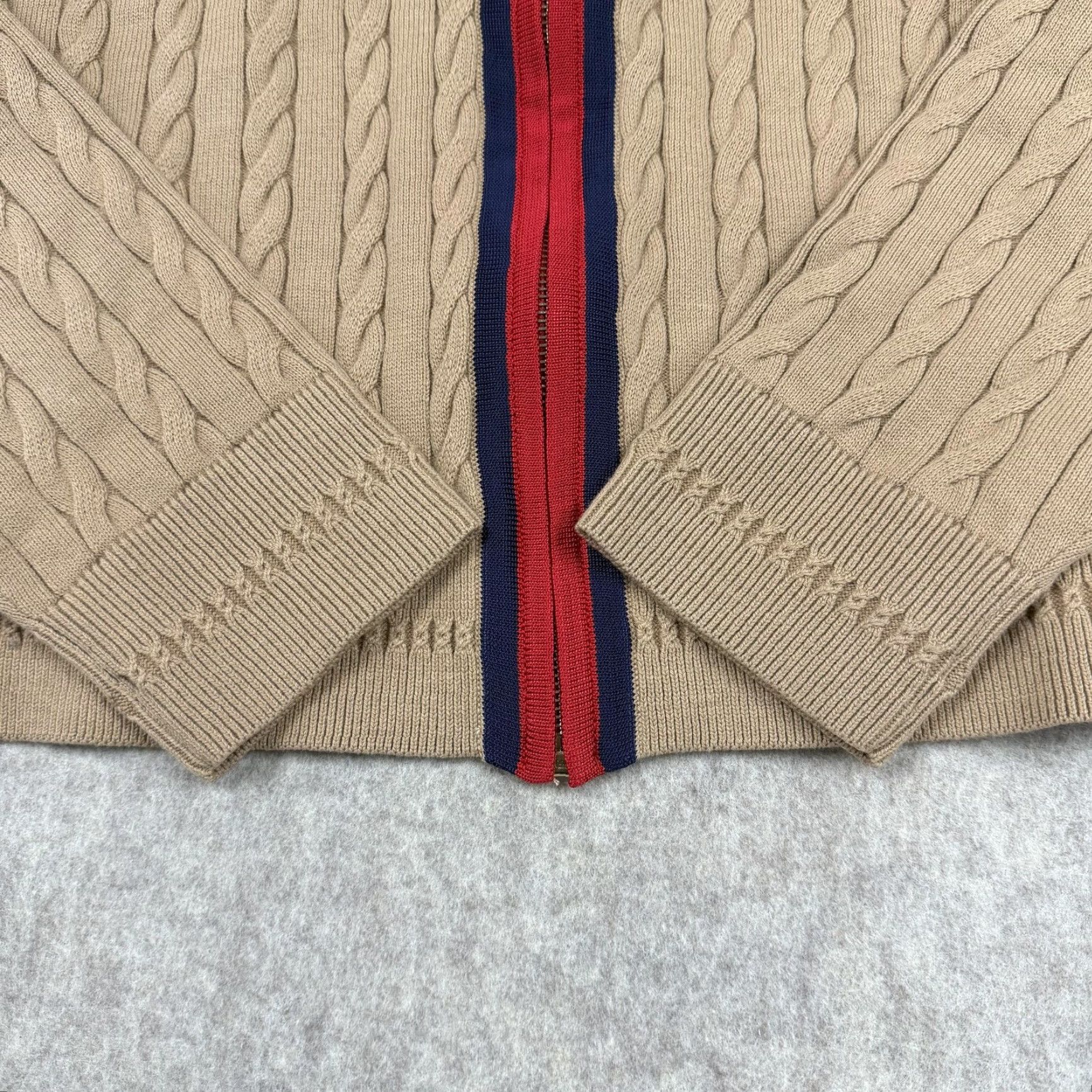 Talbots Talbots Sweater Womens XL Tan Cable Knit Zip Front Collared Cardigan Pearl Trim Size XL / US 12-14 / IT 48-50 - 7 Thumbnail