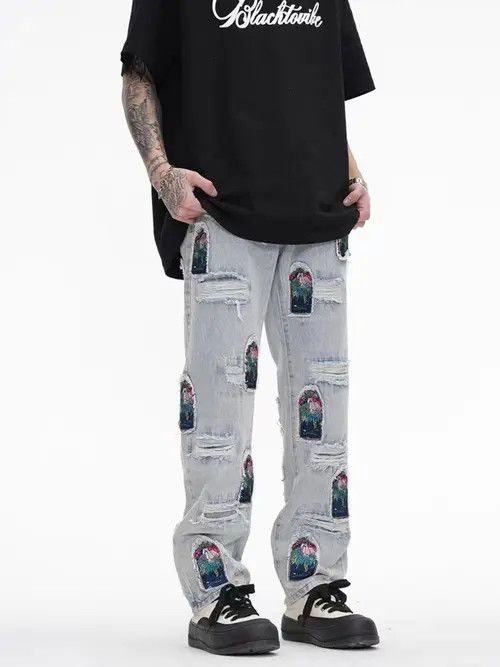 VIBE Retro hip-hop washed distressed distressed patch jeans Size US 30 / EU 46 - 6 Thumbnail