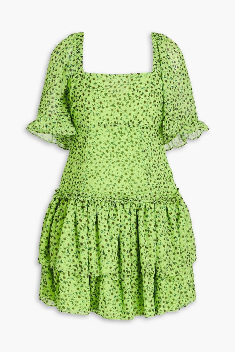 Ganni GANNI Tiered floral-print voile mini dress Green MSRP $275 Size S / US 4 / IT 40 - 3 Thumbnail
