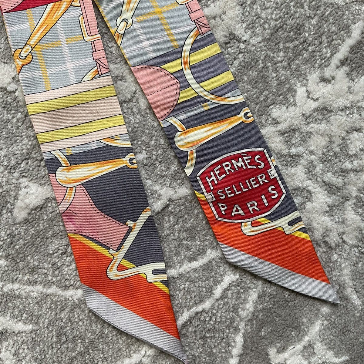 Hermes HERMES Grey/ Multicolor Silk Helmet Print Twilly Size ONE SIZE - 3 Thumbnail