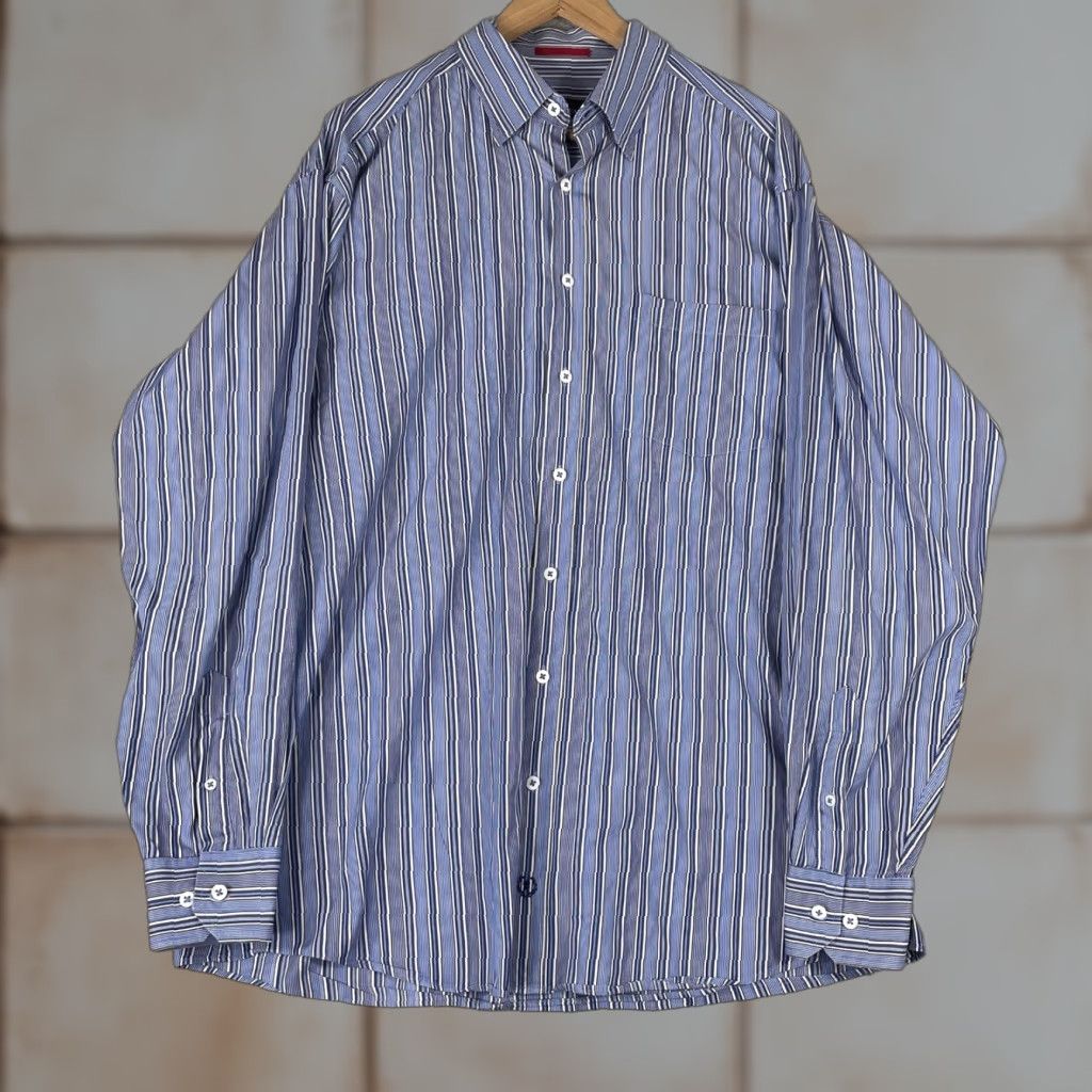 BUGATCHI Bugatchi Uomo Shirt Button-Down Long Sleeve Mens 2XL Blue Striped Classic Button-Up Shirt Mens Size US XXL / EU 58 / 5 - 1 Thumbnail