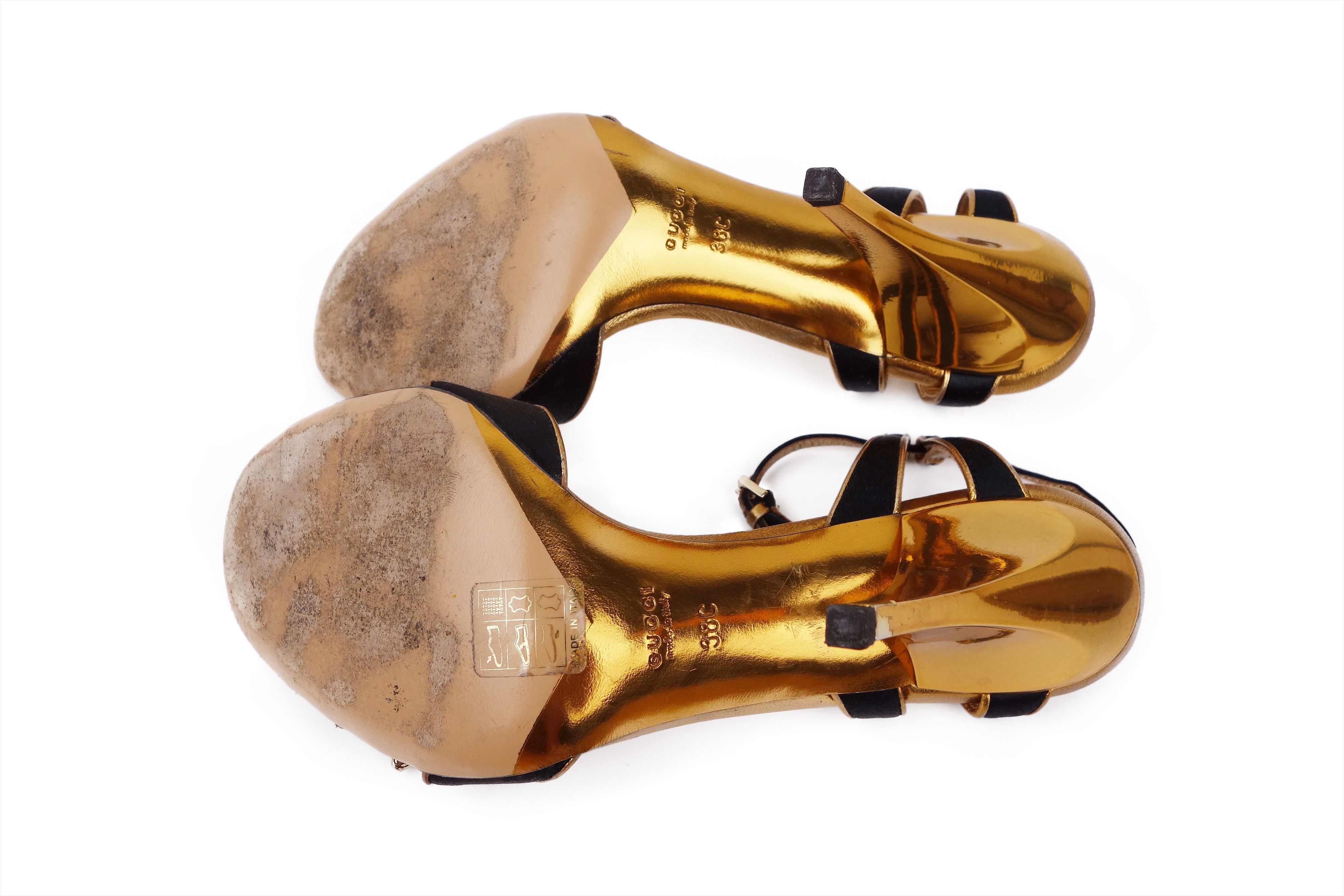 Gucci GUCCI Satin Leather Strapp Heel Sandals Bee Embellished Size US 8 / IT 38 - 7 Thumbnail