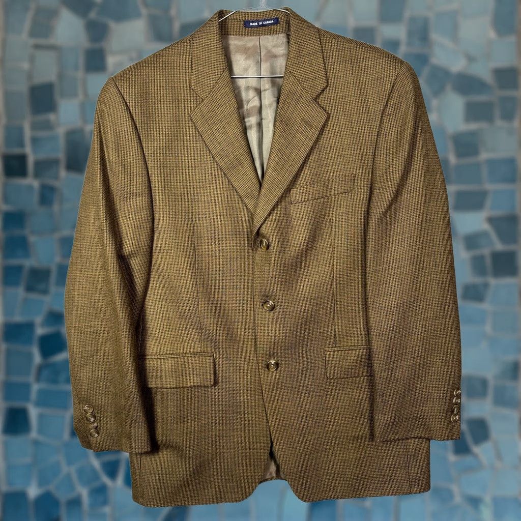 Ralph Lauren Ralph Lauren Blazer Mens 40R 3 Button Houndstooth 100% Lambswool Woolmark Brown Size 40R - 1 Thumbnail