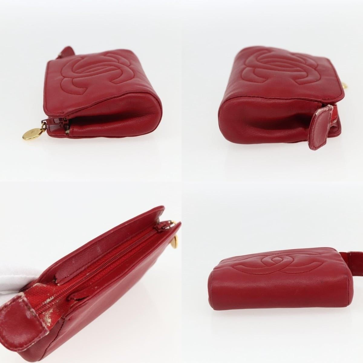 Chanel Chanel Pouch Lamb Skin Red Gold CC Size ONE SIZE - 3 Thumbnail