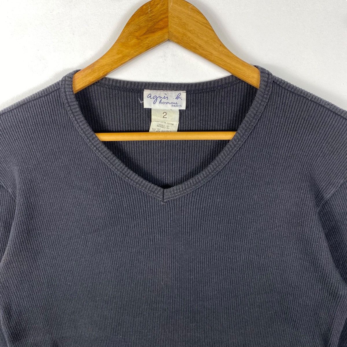 agnes b. Vintage AGNES B. Homme Paris Thermal Black Faded Tops Tee Size M / US 6-8 / IT 42-44 - 2 Thumbnail