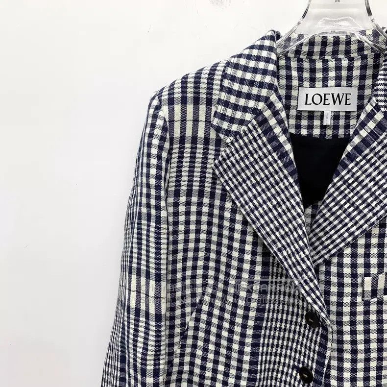 Loewe Loewe Grey Checkered Linen Notched Collar Single-Breasted Size S / US 4 / IT 40 - 3 Thumbnail