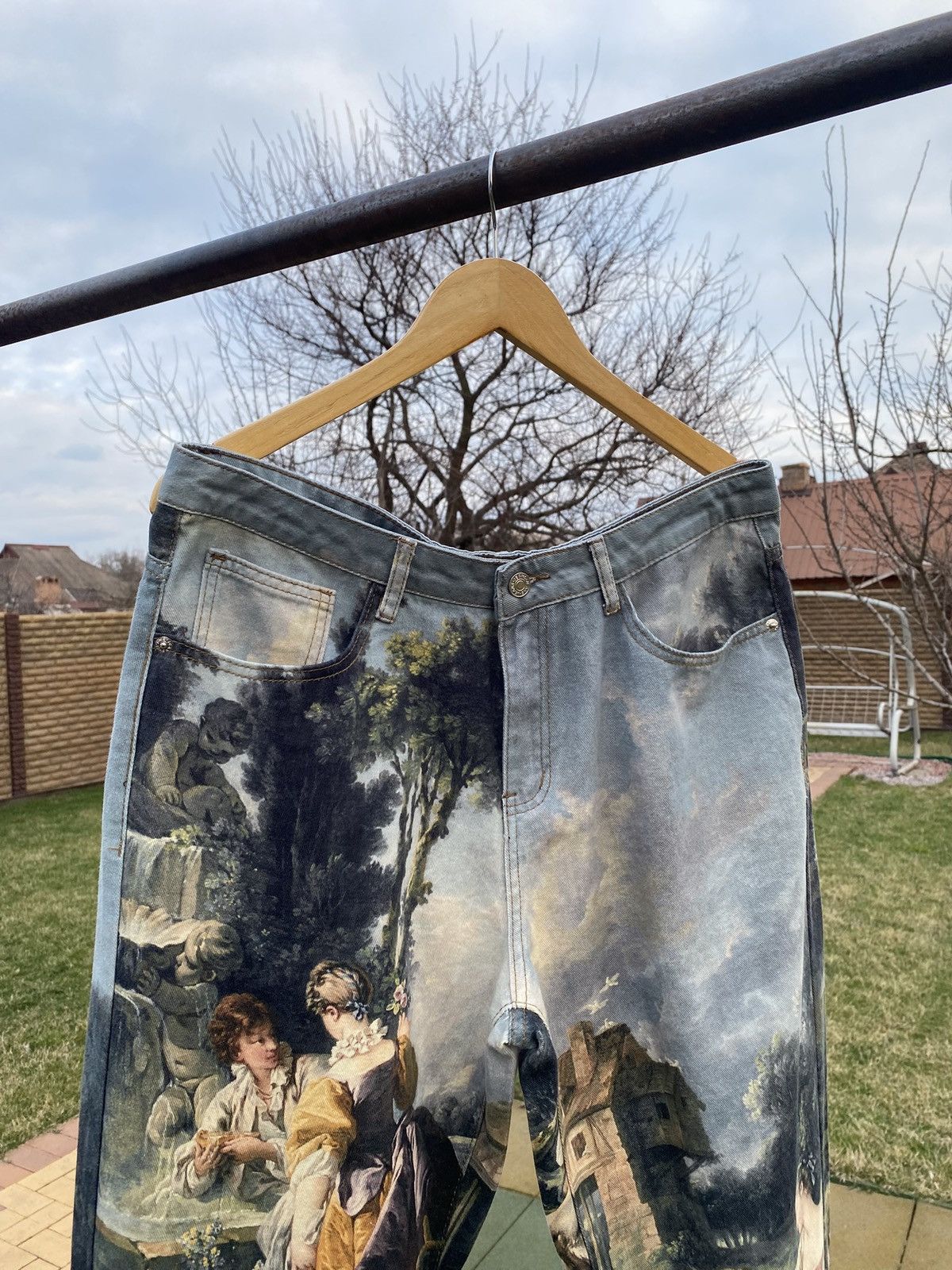 Vintage Baroque Painting Art Jeans Full Graphic Vintage-Style Denim Size US 36 / EU 52 - 3 Thumbnail