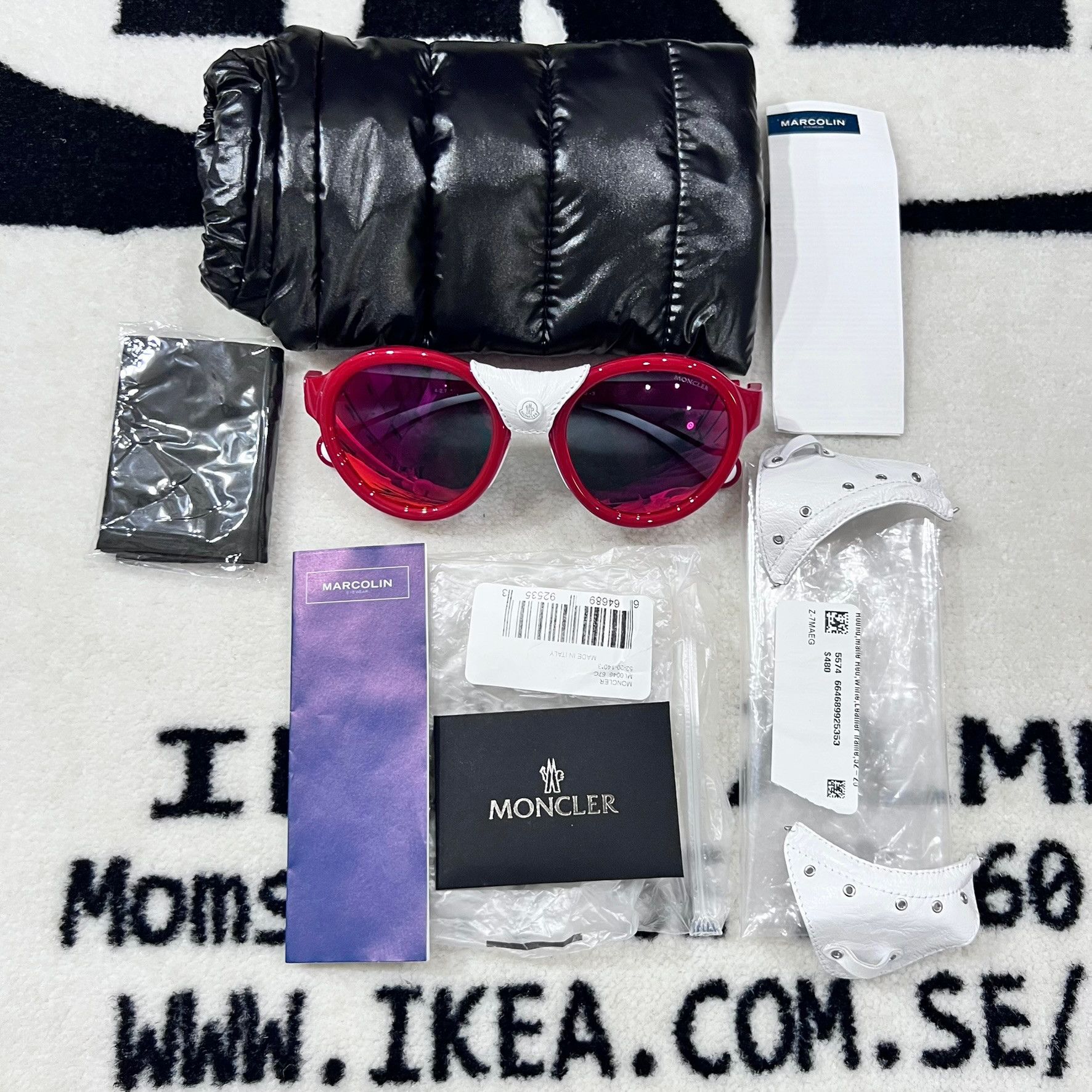 Moncler Moncler Red White Leather Side Shield Round Ski Sunglasses Size ONE SIZE - 1 Thumbnail