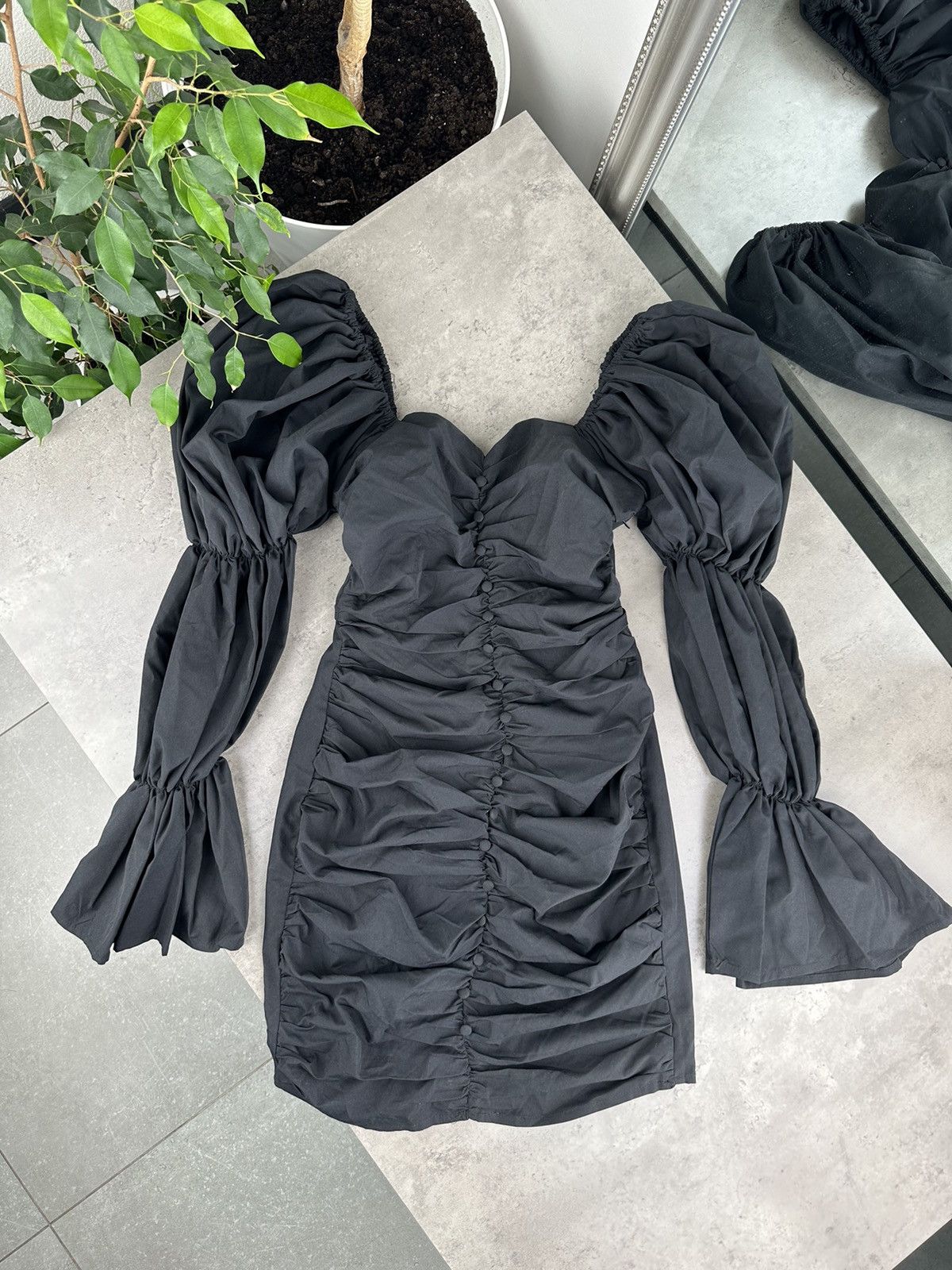 image of Avant Garde x Vintage Voluminous Sleeves Black Dress, Women's (Size XS)