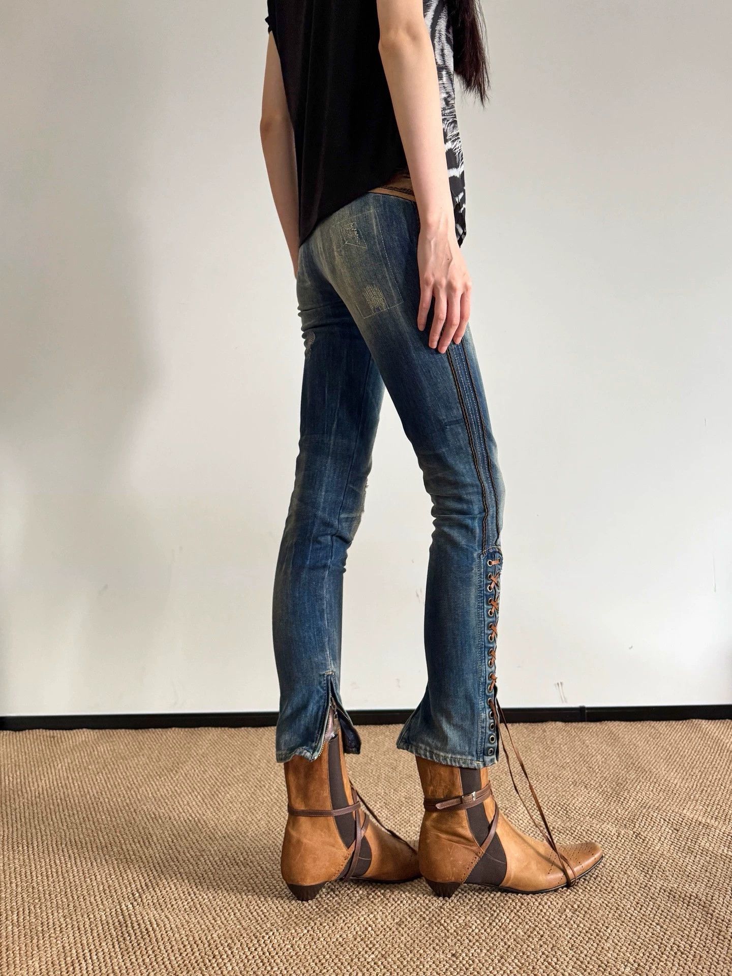 Just Cavalli Just Cavalli Panelled Leather Strap Jeans Size 25 Size 25" / US 0 / IT 36 - 6 Thumbnail