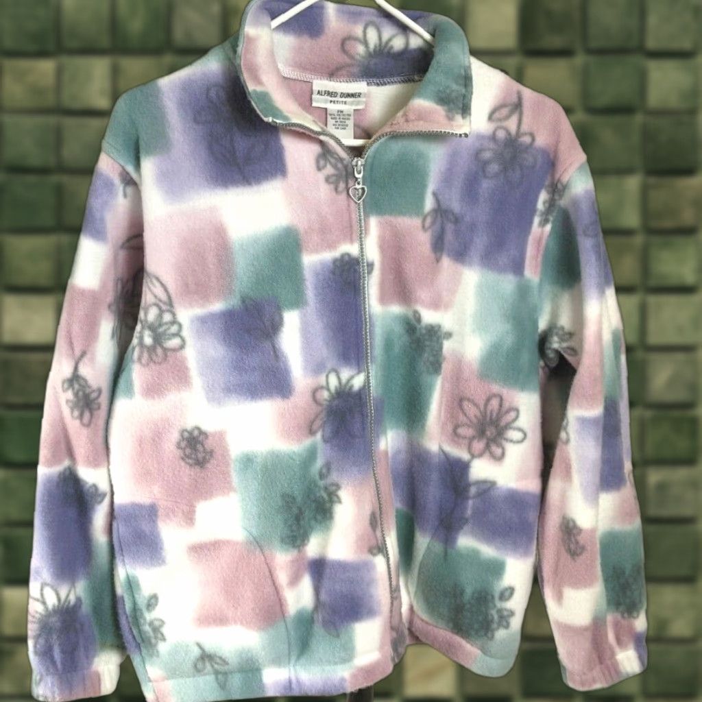 Vintage Alfred Dunner Petite Geometric Pastel Floral Womens Sz PM Zip Sweater Jacket A21 Size M / US 6-8 / IT 42-44 - 1 Thumbnail