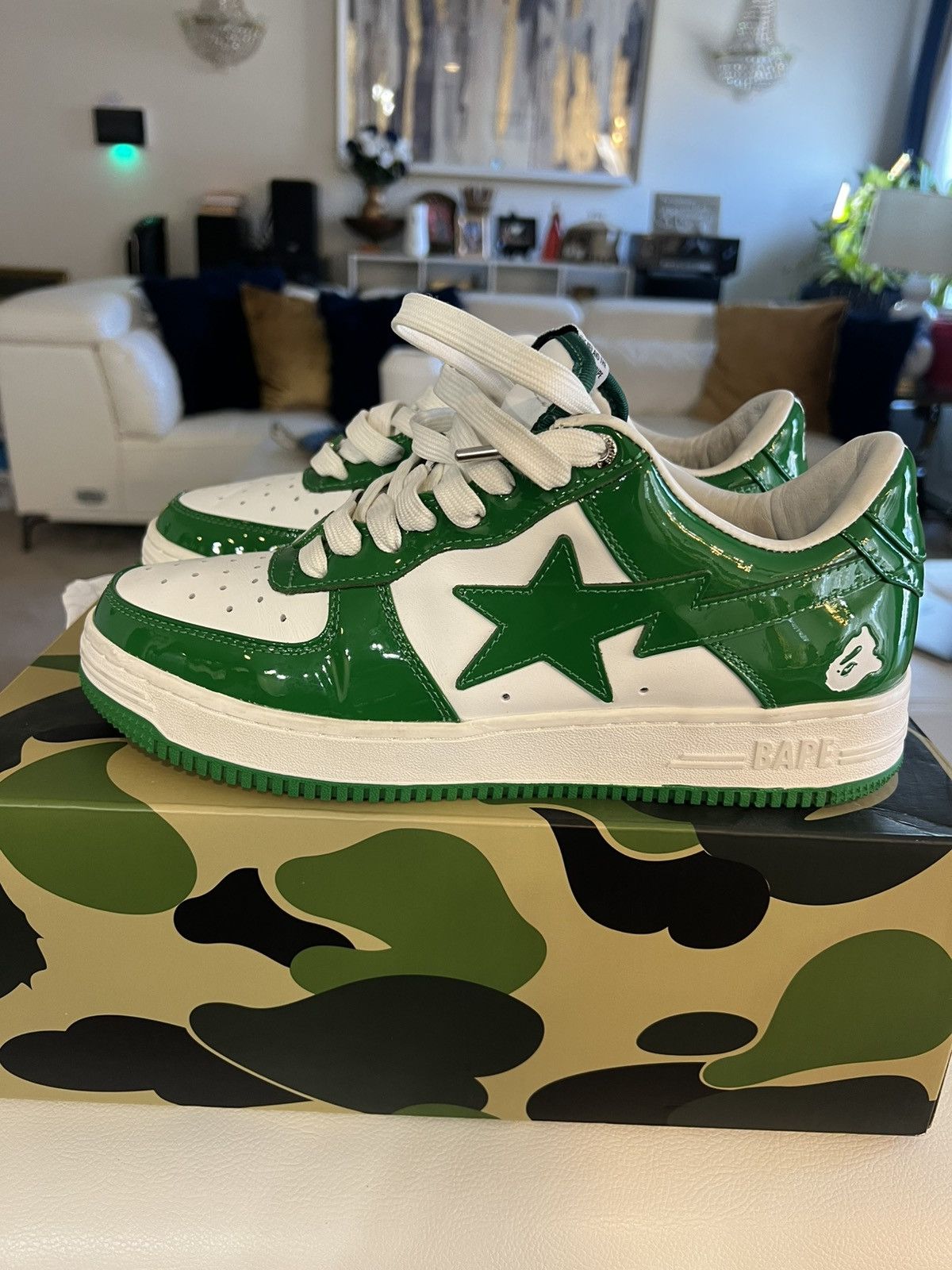 Bape Bapesta patent leather green Size US 9.5 / EU 42-43 - 3 Thumbnail