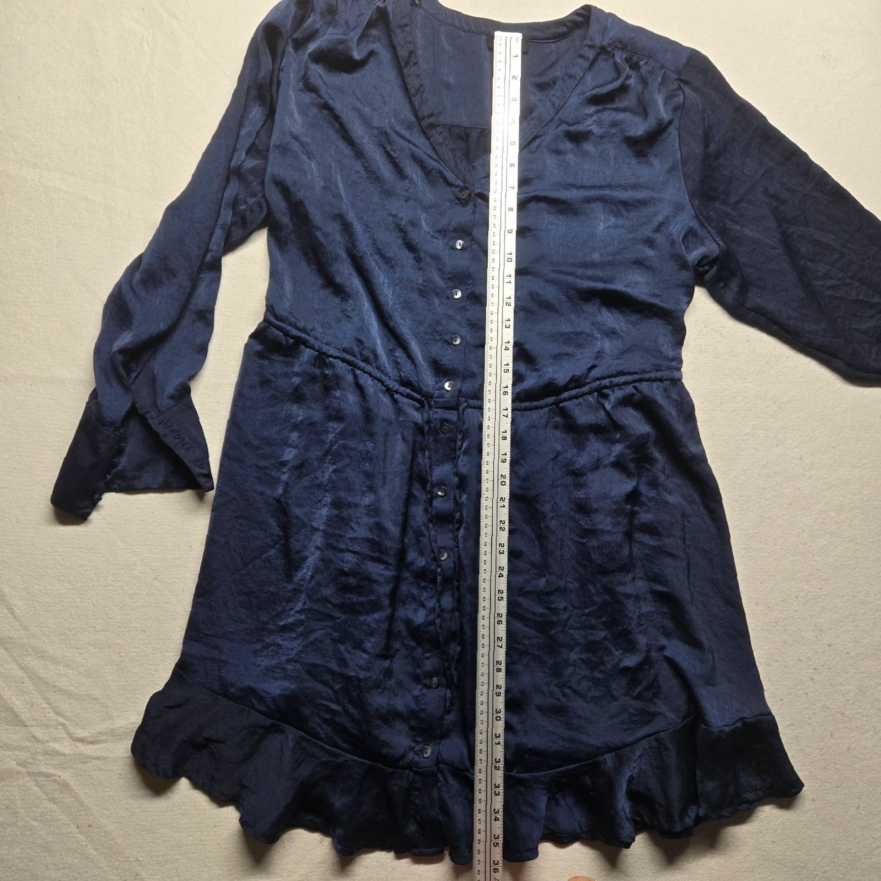 Jessica Simpson Jessica Simpson Shirt Dress Women's 2X Dark Blue V-Neck Long Sleeve Tie-Waist Knee Length Solid Dress Size XXL / US 16-18 / IT 52-54 - 6 Thumbnail