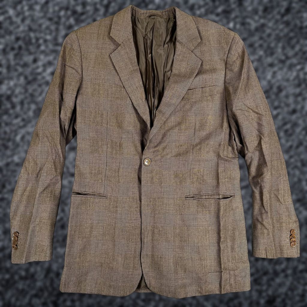 Giorgio Armani Giorgio Armani Sport Coat Blazer Mens 44 Brown Plaid Cashmere Classic Italy Regular Notch Lapel Wool Tweed Business Formal Vintage No Size 44R - 1 Thumbnail