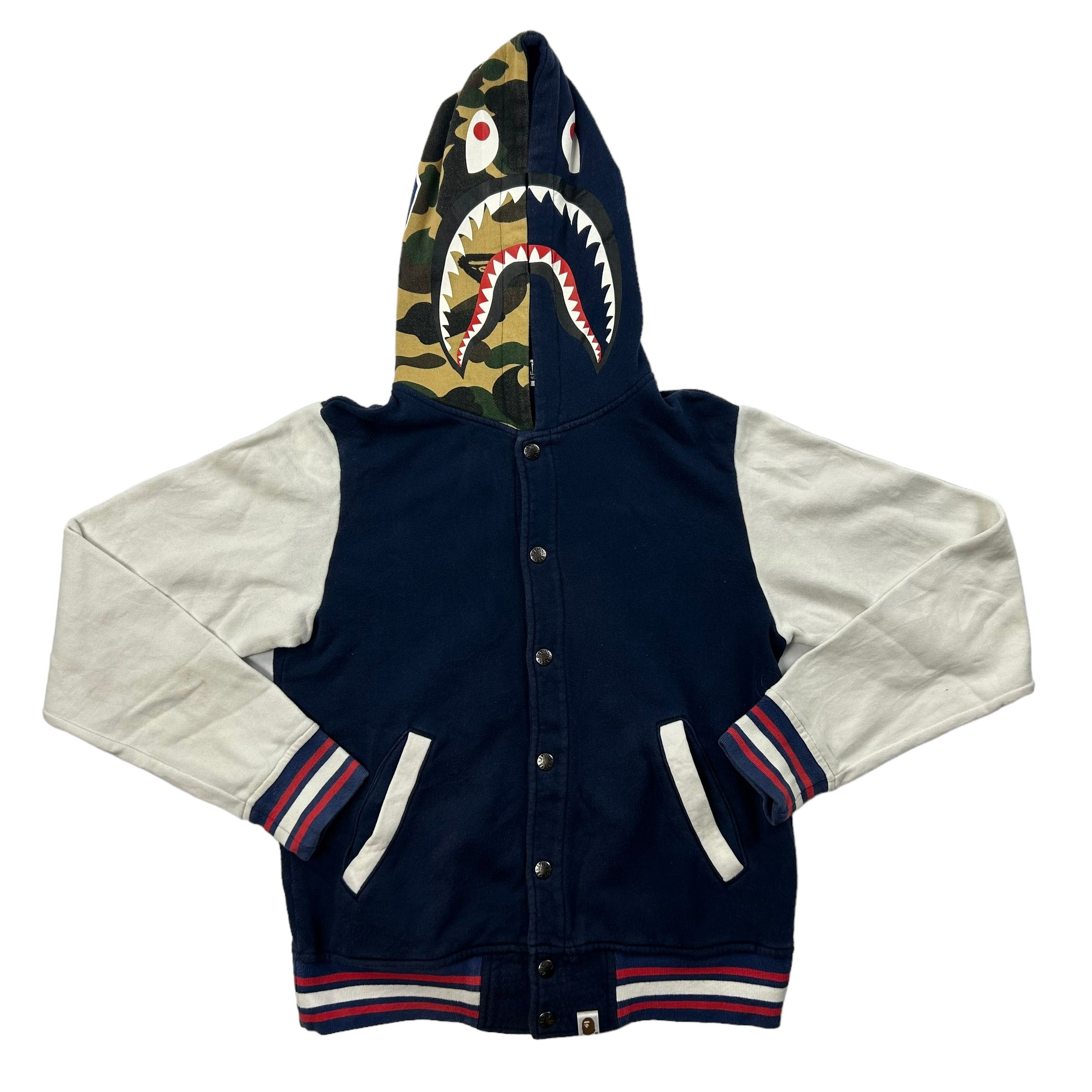 image of Bape Shark Varsity Jacket Hoodie in Blue, Men's (Size Small)