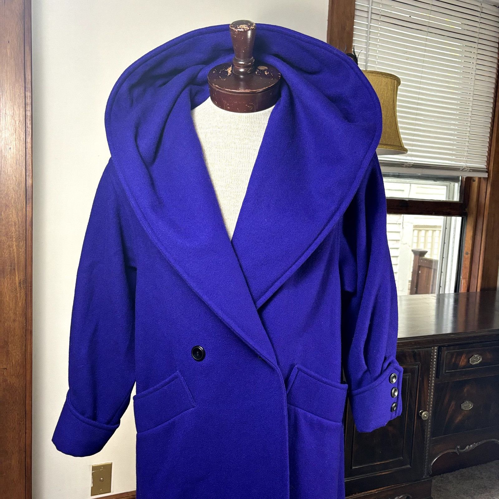 Other International Scene Unisex Pure Wool Purple Overcoat Jacket Size L / US 10 / IT 46 - 5 Thumbnail