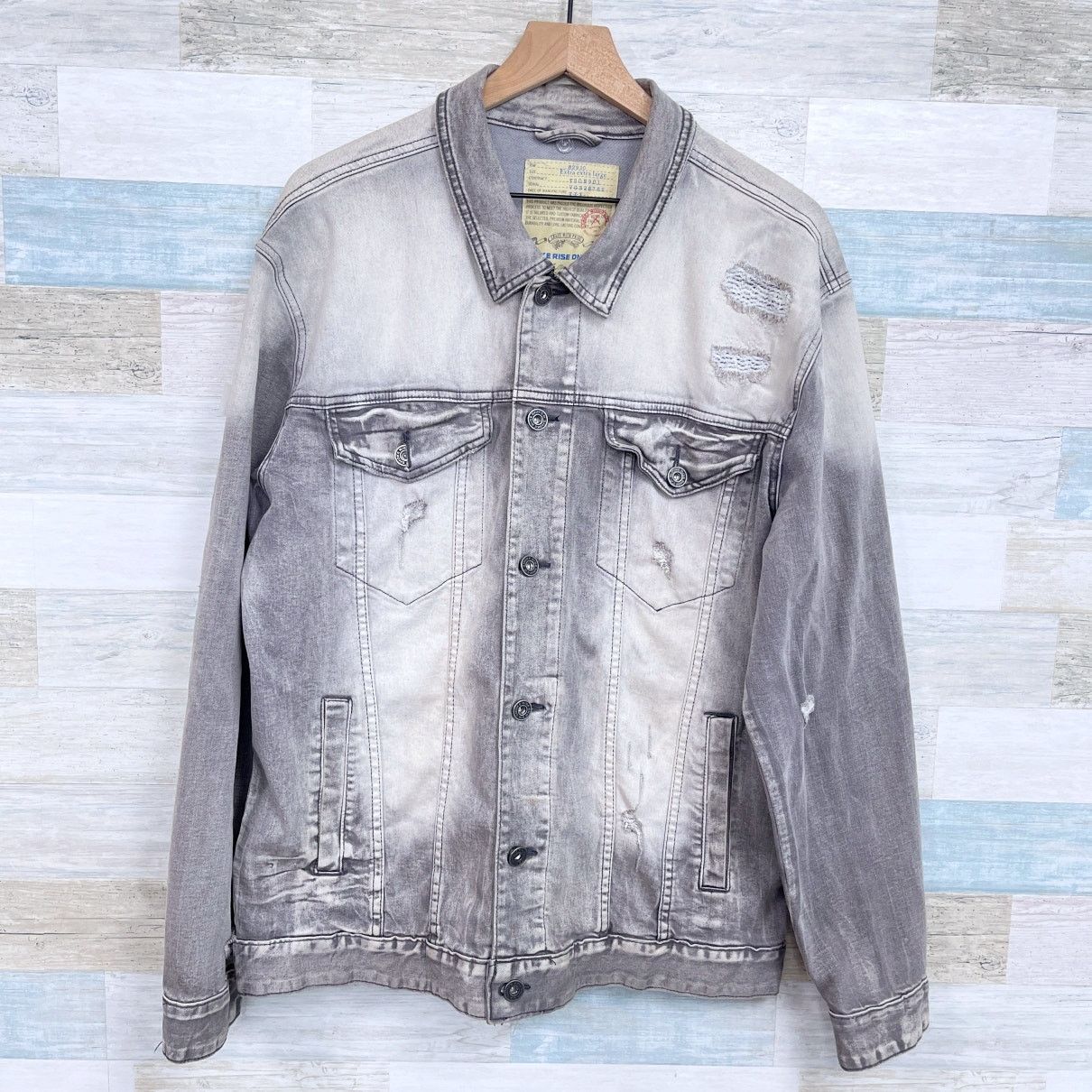 Smoke Rise Denim Co Distressed Jacket Gray Mens XXL