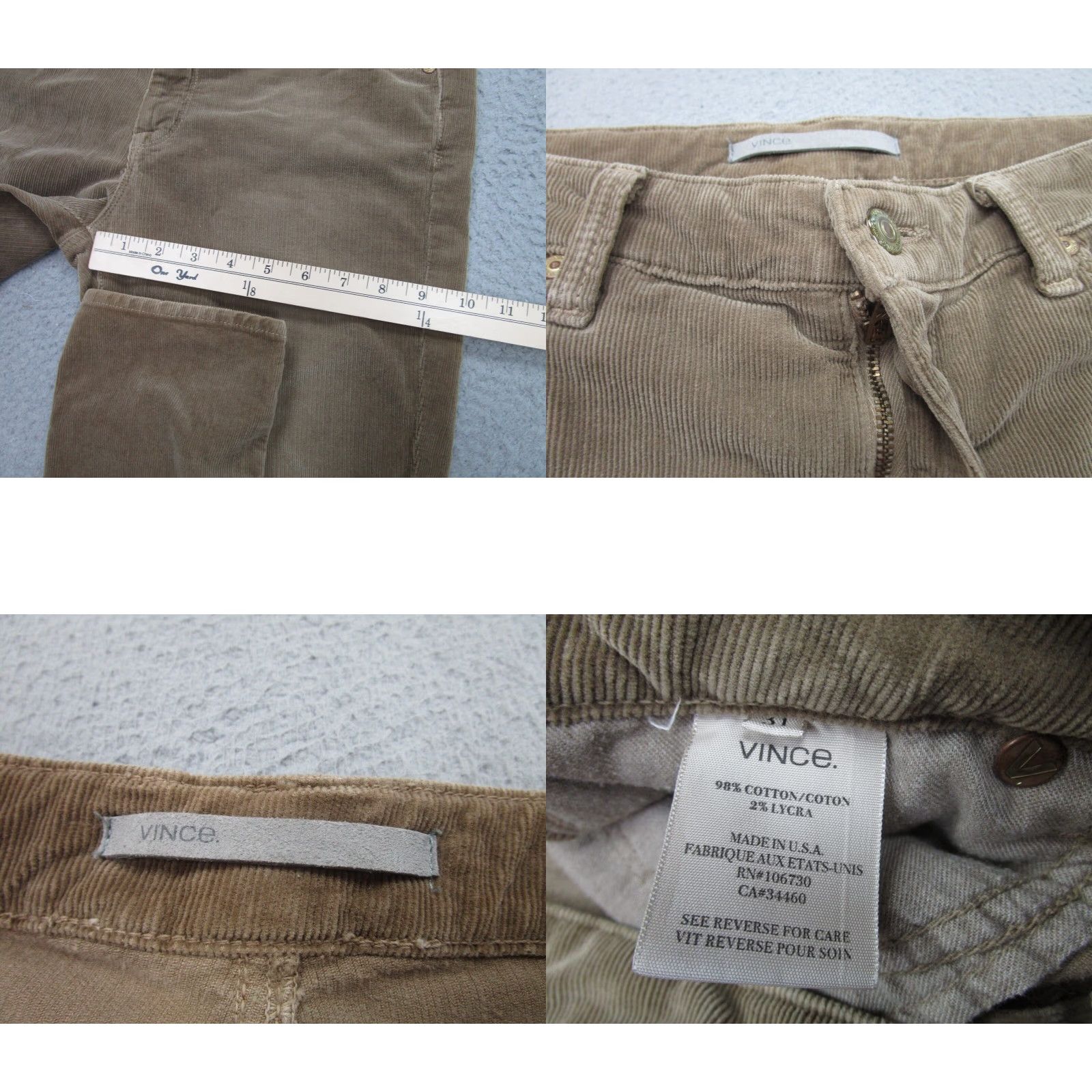 Vince Vince Pants Women 31 Brown Corduroy Trousers Slim Skinny Straight Fall Womens Size 24" / US 00 / IT 34 - 8 Thumbnail