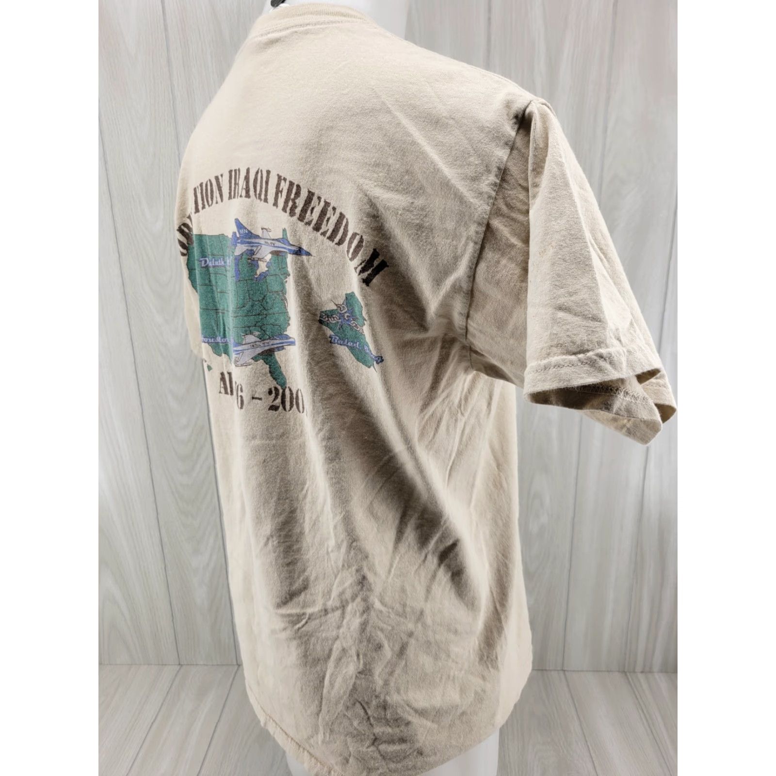 Anvil VINTAGE Anvil Distressed Operation Iraqi Freedom Mens LRG Tan Shirt Military AEF 5/6 2007 Shirt Mens XL Brown Cotton Graphic Military USA 2007 Size US XL / EU 56 / 4 - 6 Thumbnail
