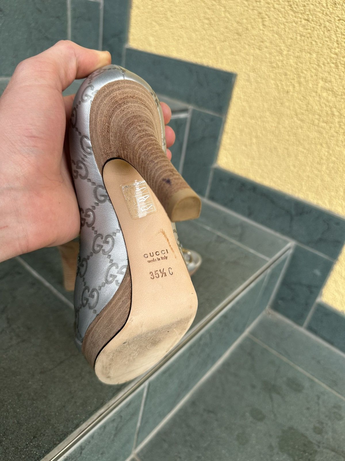 Gucci Gucci Monogram Heels Pumps Gray Luxury Shoes Made in Italy Size US 5.5 / IT 35.5 - 12 Thumbnail