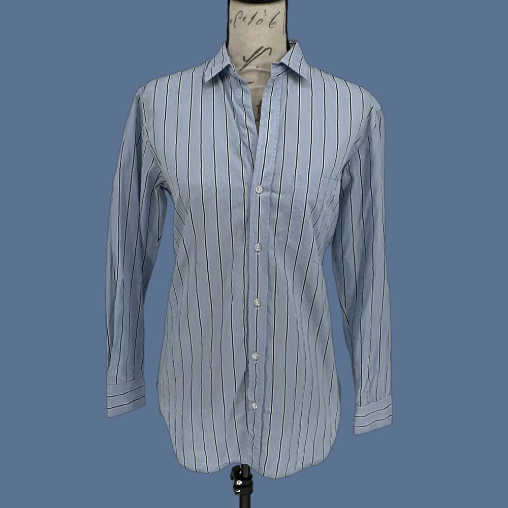 Frank & Eileen Frank & Eileen Shirt Womens XS Blue Striped Joedy Tunic Button Up Cotton Top Size XS / US 0-2 / IT 36-38 - 1 Thumbnail