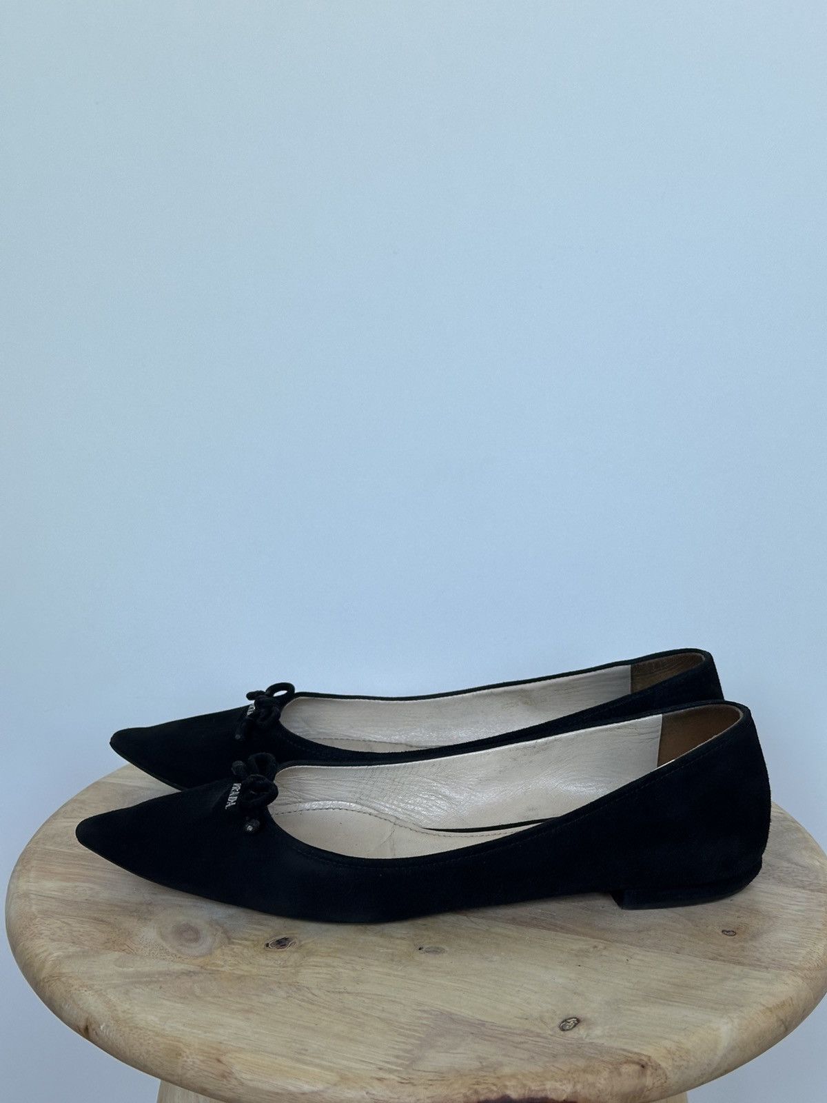 Prada Prada Black Suede Pointed Toe Ballet Flats With Metal Logo Size US 6 / IT 36 - 2 Thumbnail