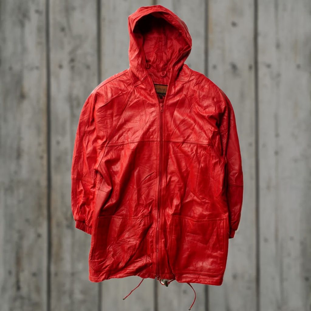 Vintage VINTAGE Cayenne Hooded Leather Coat Hooded 1990s Red Small Mens Womens Girls Boys? Size US S / EU 44-46 / 1 - 1 Thumbnail