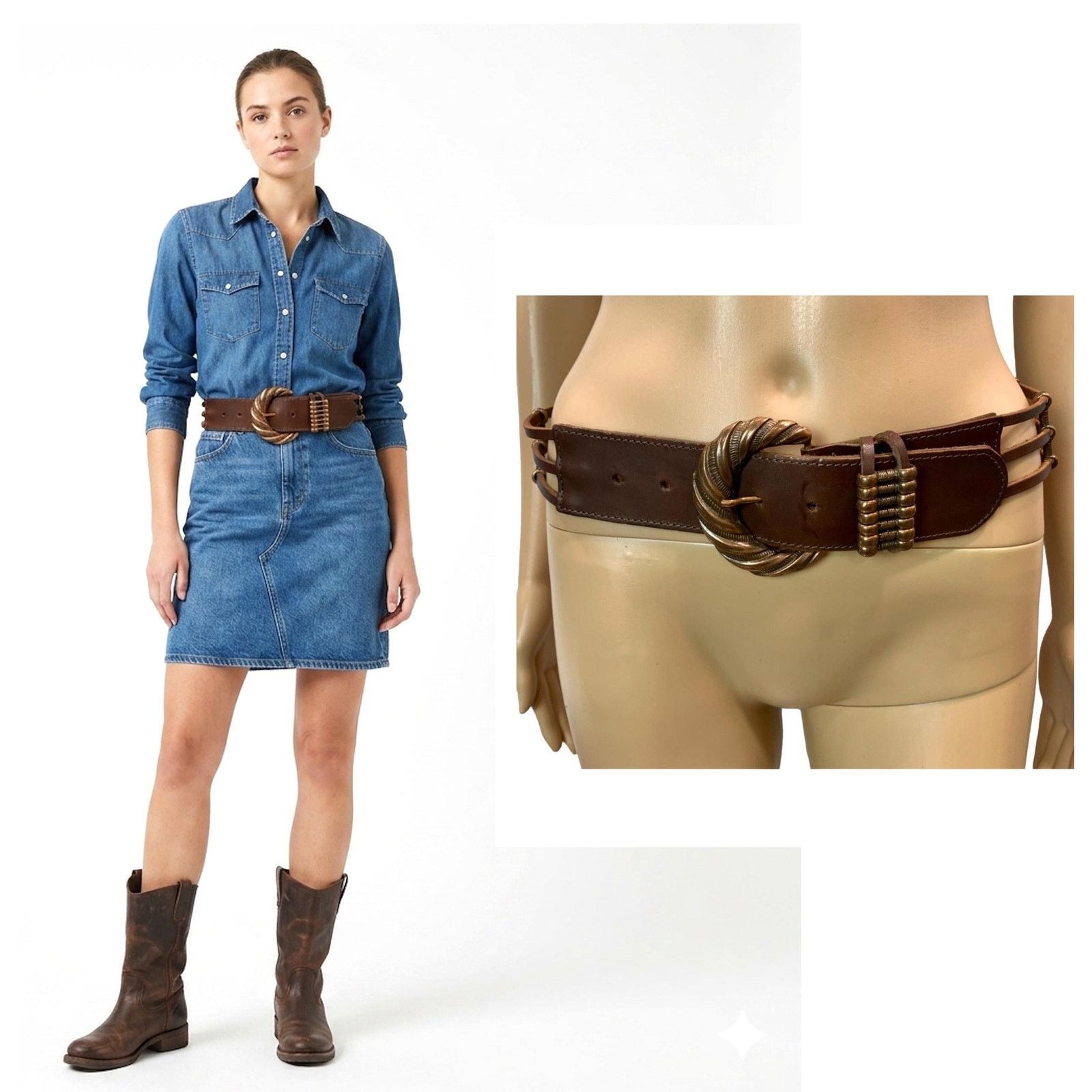 Express Vtg Express Western Wide Brown Leather Stretch Waist  display picture 2