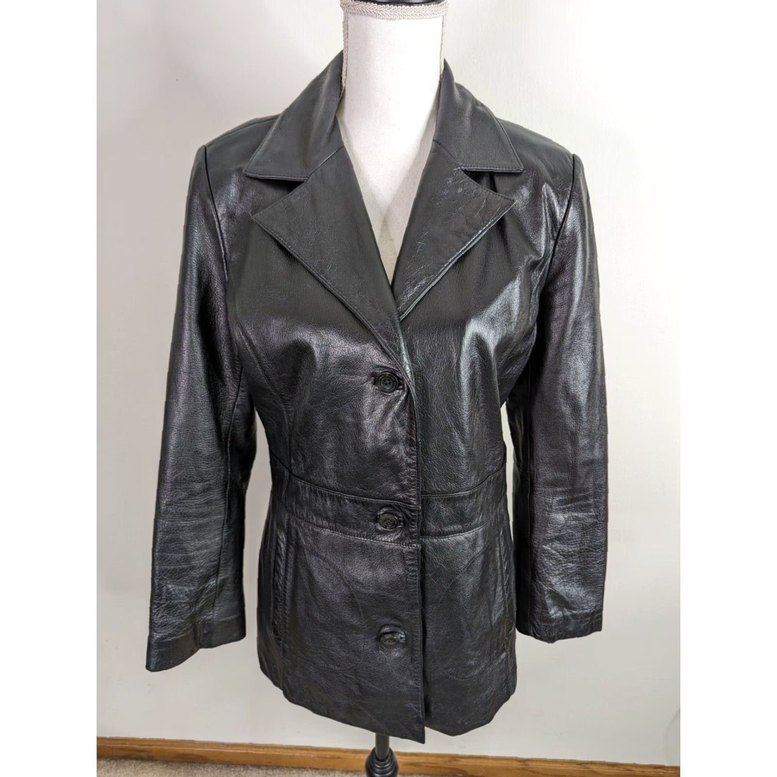 Wilson VINTAGE Wilson Y2K Black Moto Bomber Leather Jacket Coat Womens M" Size M / US 6-8 / IT 42-44 - 2 Thumbnail
