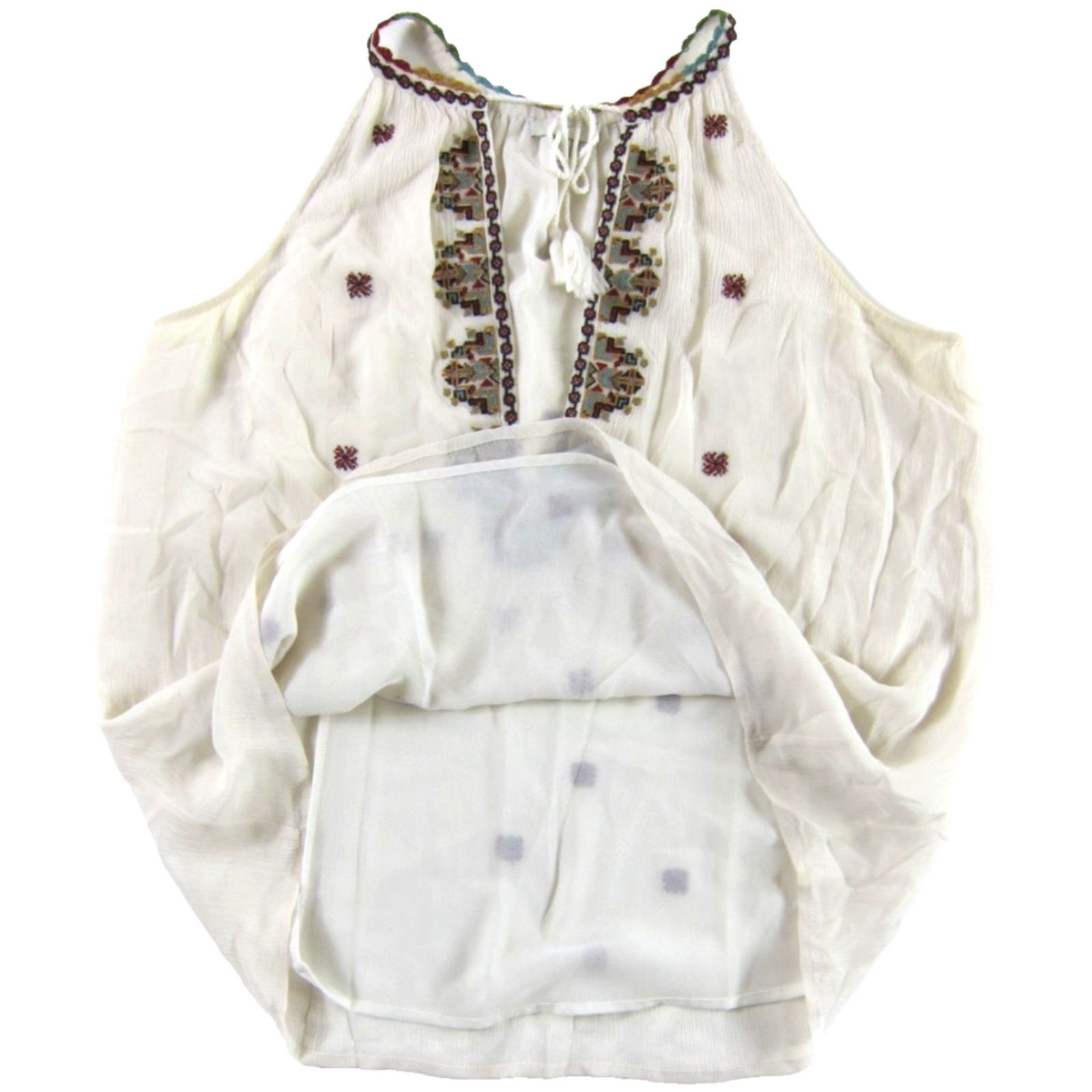 Joie JOIE 100% Silk Ivory Blue Red Embroidered Sleeveless Tunic Tank Blouse Small Size S / US 4 / IT 40 - 5 Thumbnail