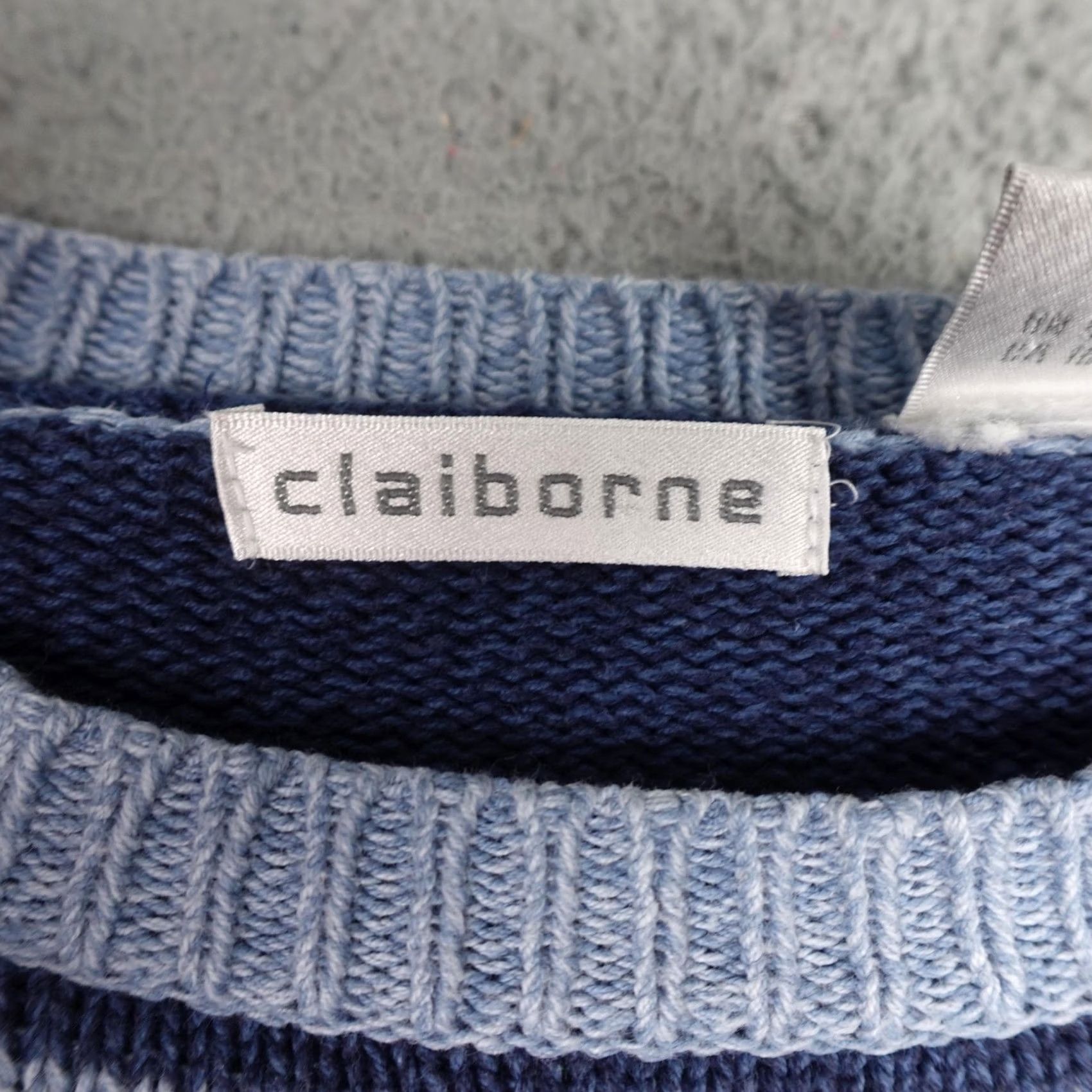 Liz Claiborne VINTAGE Claiborne Sweater Mens XL Blue Stripe Aztec Crewneck 90s Pullover Knit Cotton Cardigan? Size US XL / EU 56 / 4 - 2 Thumbnail